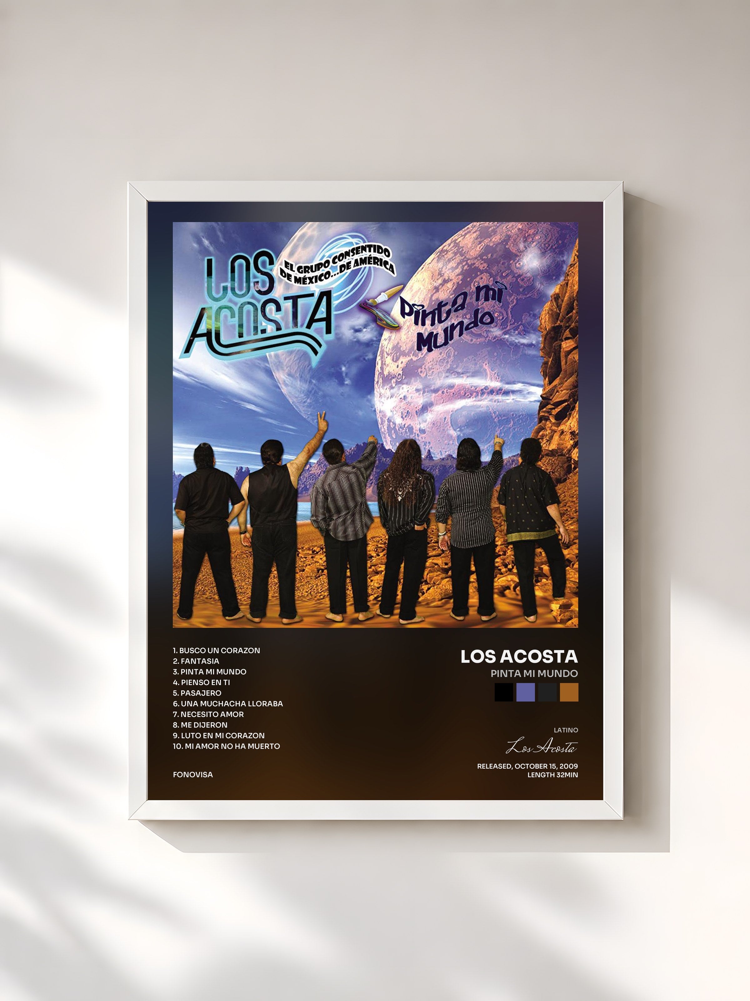 #blanc Tableau de l'album Pinta Mi Mundo de Los Acosta, cadre blanc, imprimé et encadré en France
