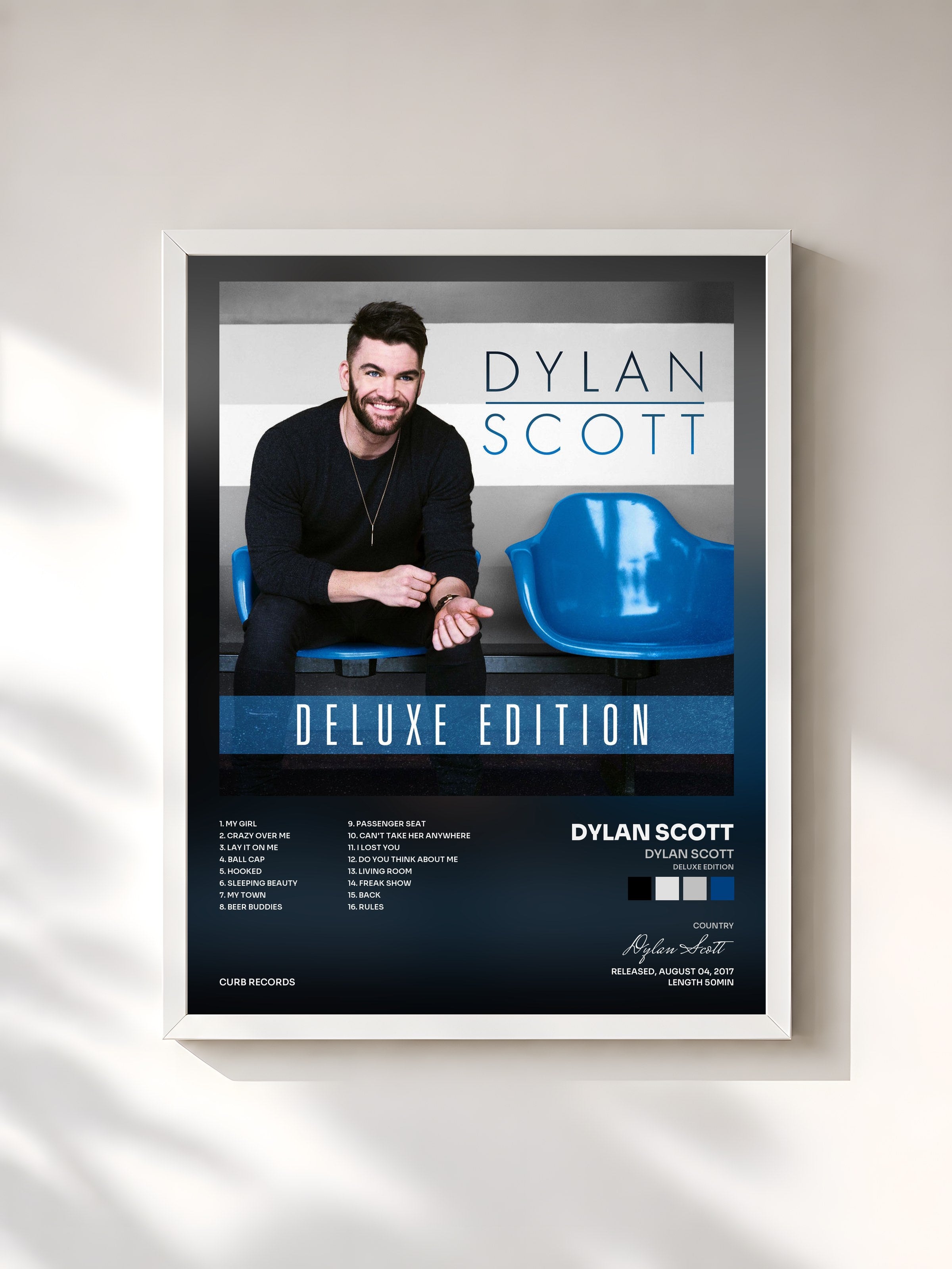 #blanc Tableau de l'album Dylan Scott (Deluxe Edition) de Dylan Scott, cadre blanc, imprimé et encadré en France