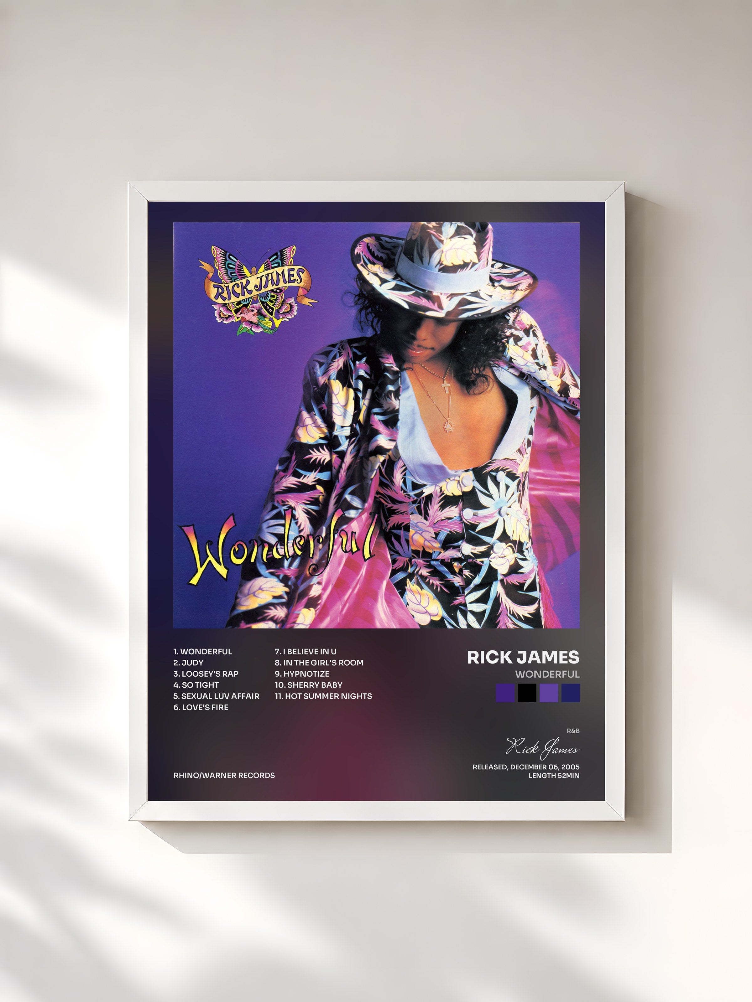 #blanc Tableau de l'album Wonderful de Rick James, cadre blanc, imprimé et encadré en France