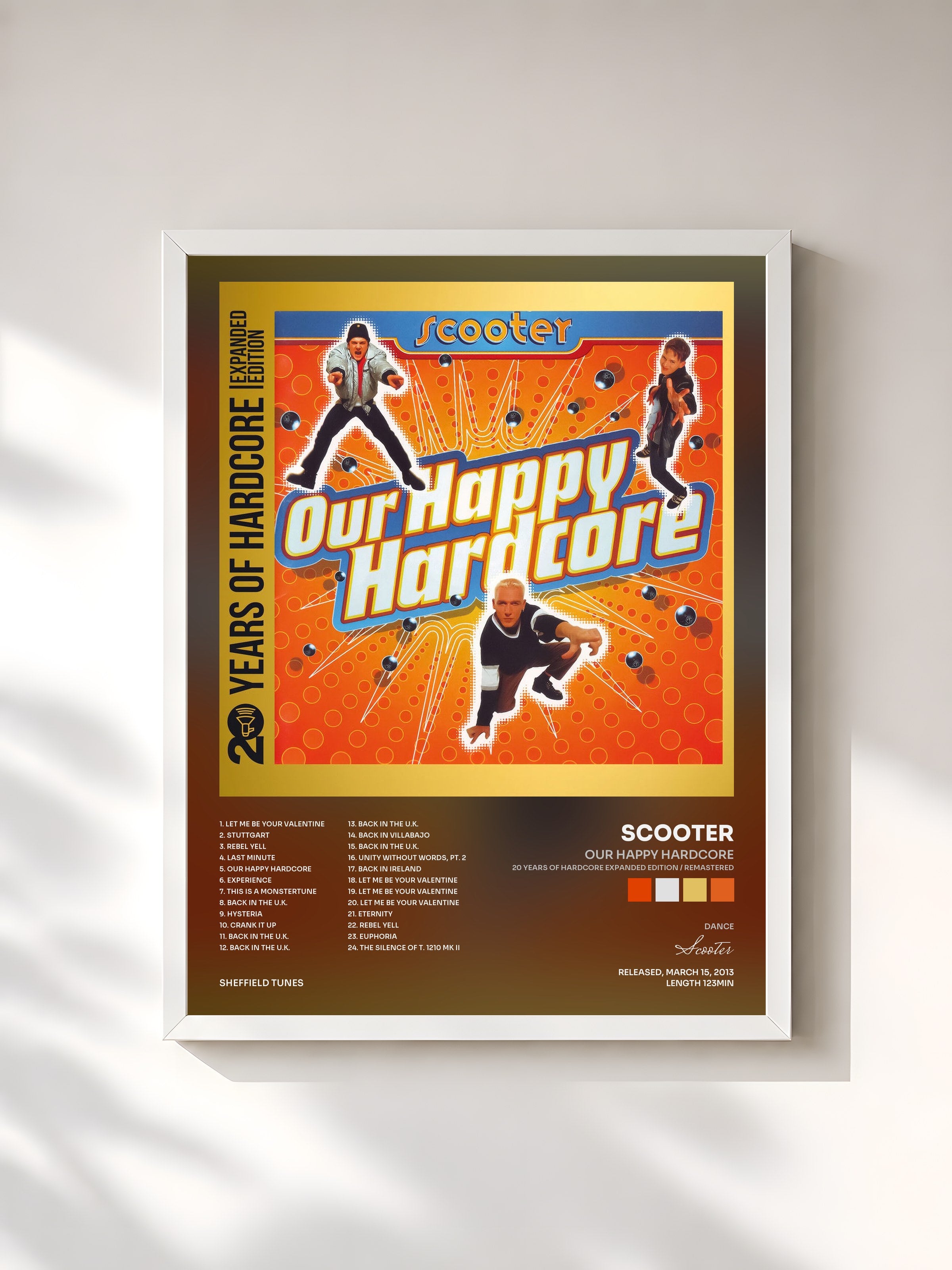 #blanc Tableau de l'album Our Happy Hardcore (20 Years Of Hardcore Expanded Edition / Remastered) de Scooter, cadre blanc, imprimé et encadré en France