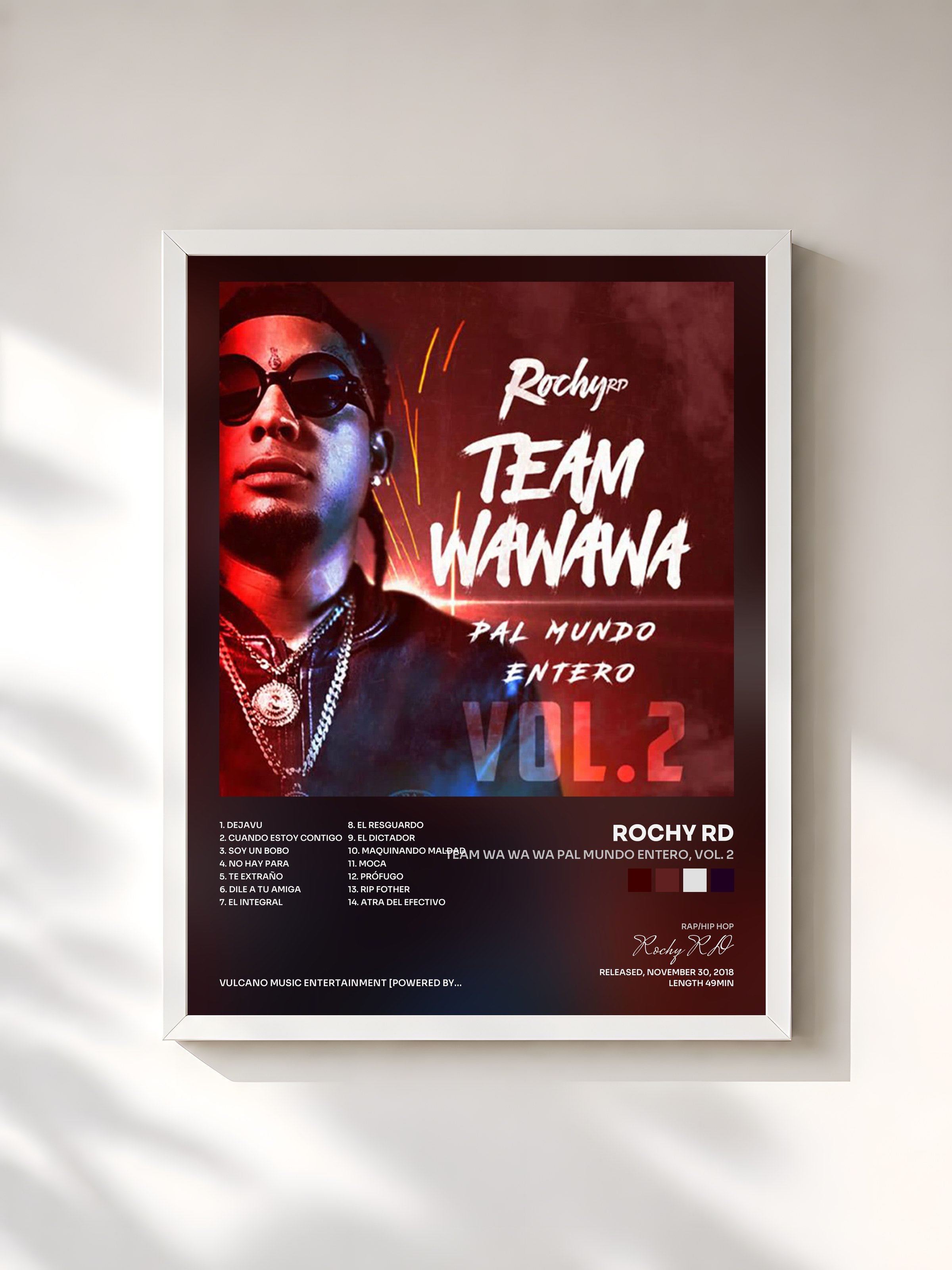 #blanc Tableau de l'album Team Wa Wa Wa Pal Mundo Entero, Vol. 2 de Rochy RD, cadre blanc, imprimé et encadré en France