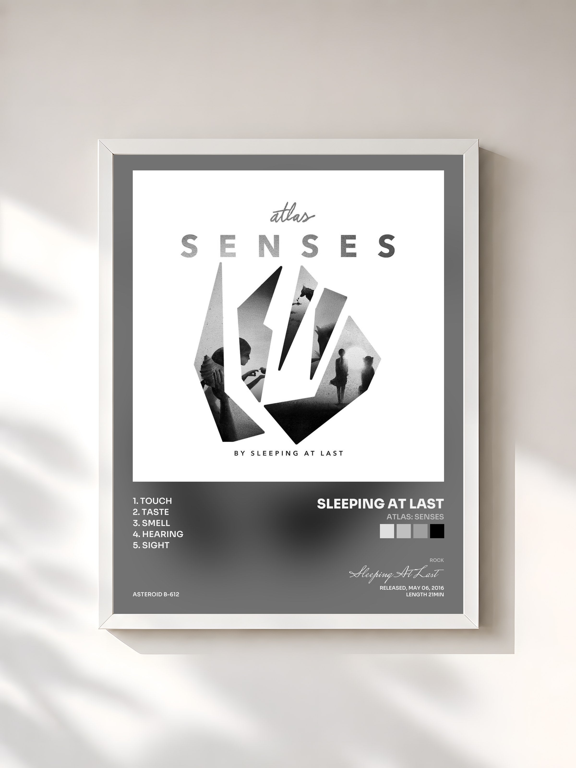 #blanc Tableau de l'album Atlas: Senses de Sleeping At Last, cadre blanc, imprimé et encadré en France