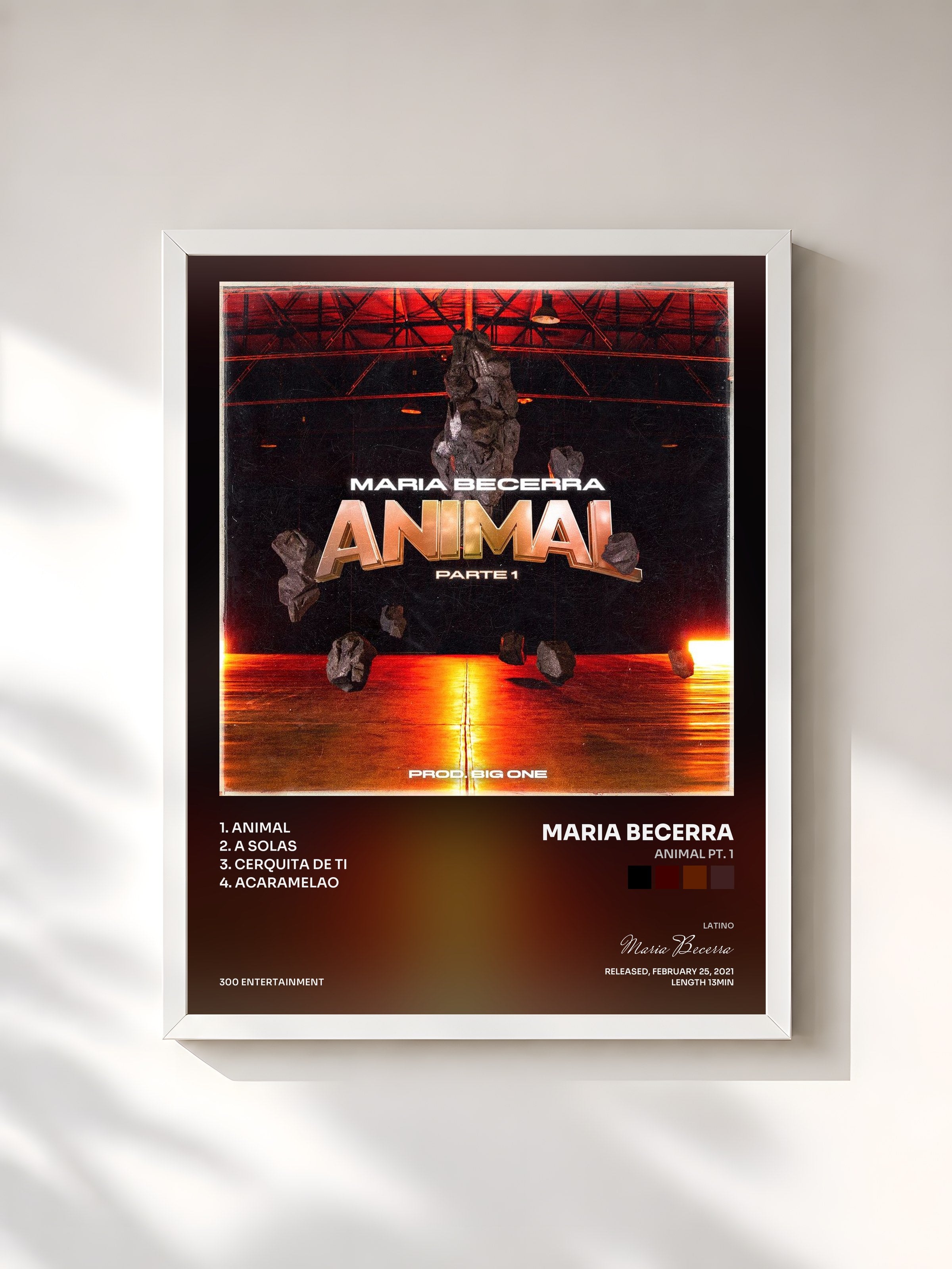 #blanc Tableau de l'album Animal Pt. 1 de Maria Becerra, cadre blanc, imprimé et encadré en France