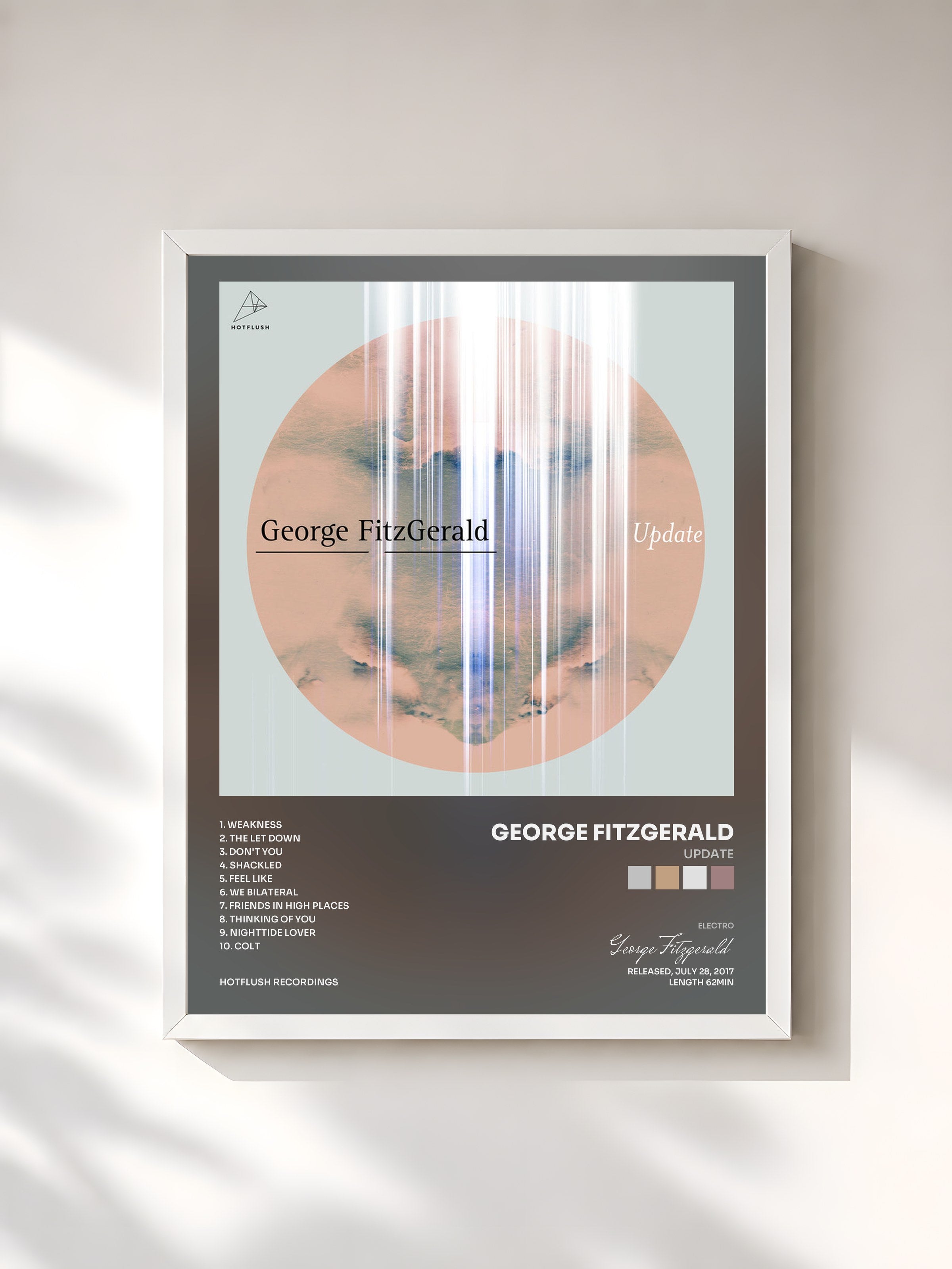 #blanc Tableau de l'album Update de George Fitzgerald, cadre blanc, imprimé et encadré en France