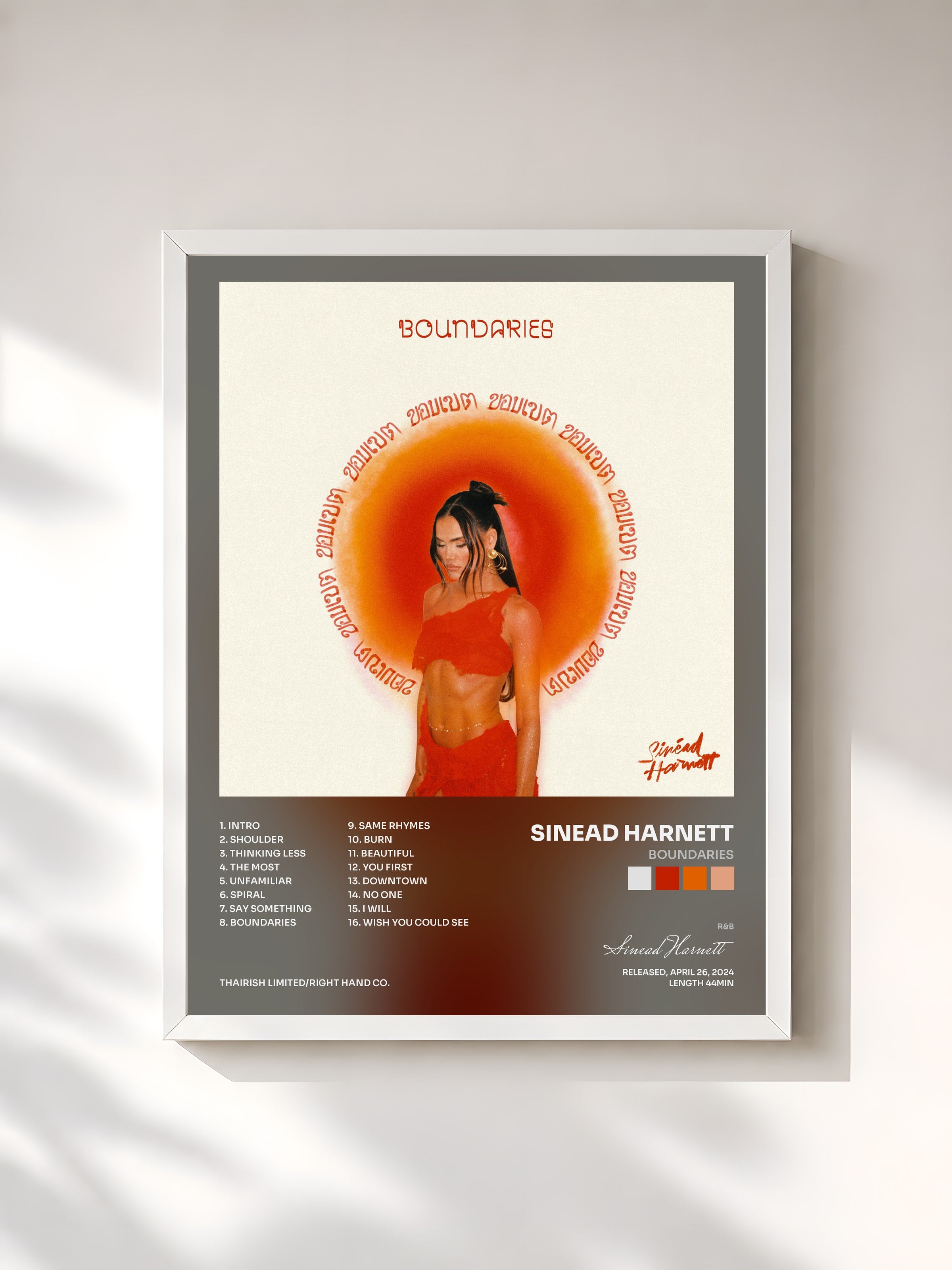 #blanc Tableau de l'album Boundaries de Sinead Harnett, cadre blanc, imprimé et encadré en France
