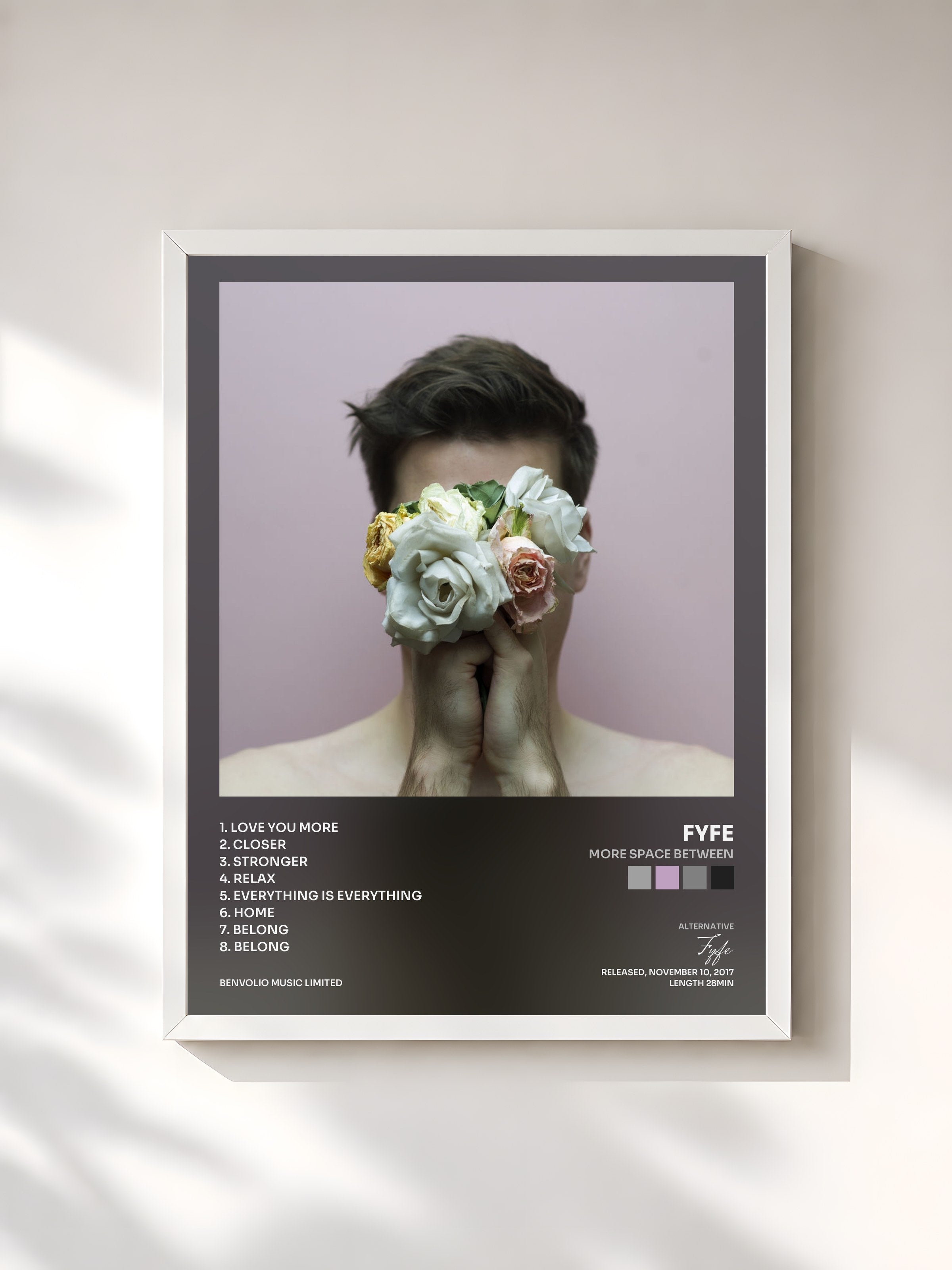 #blanc Tableau de l'album More Space Between de Fyfe, cadre blanc, imprimé et encadré en France