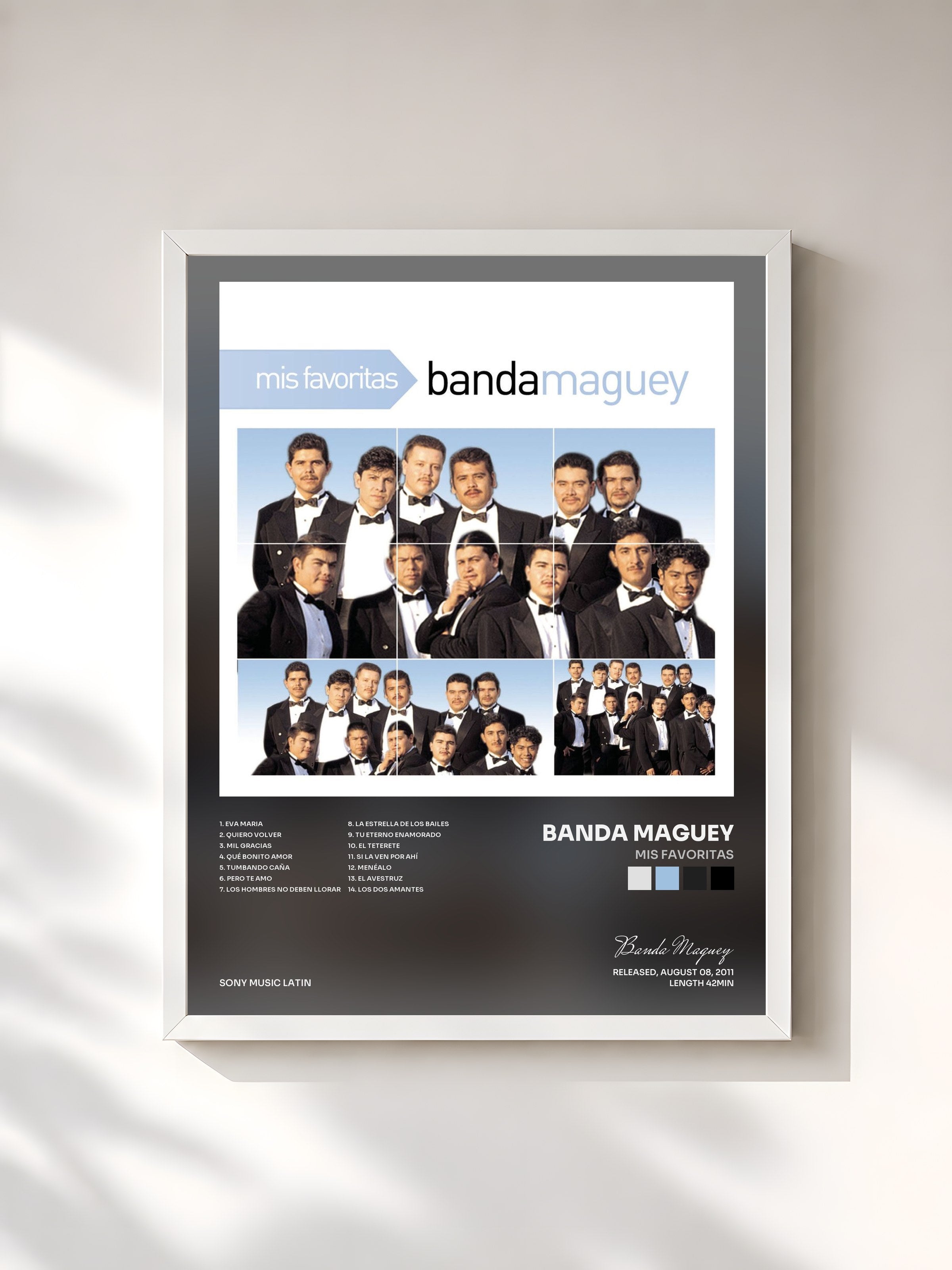 #blanc Tableau de l'album Mis Favoritas de Banda Maguey, cadre blanc, imprimé et encadré en France