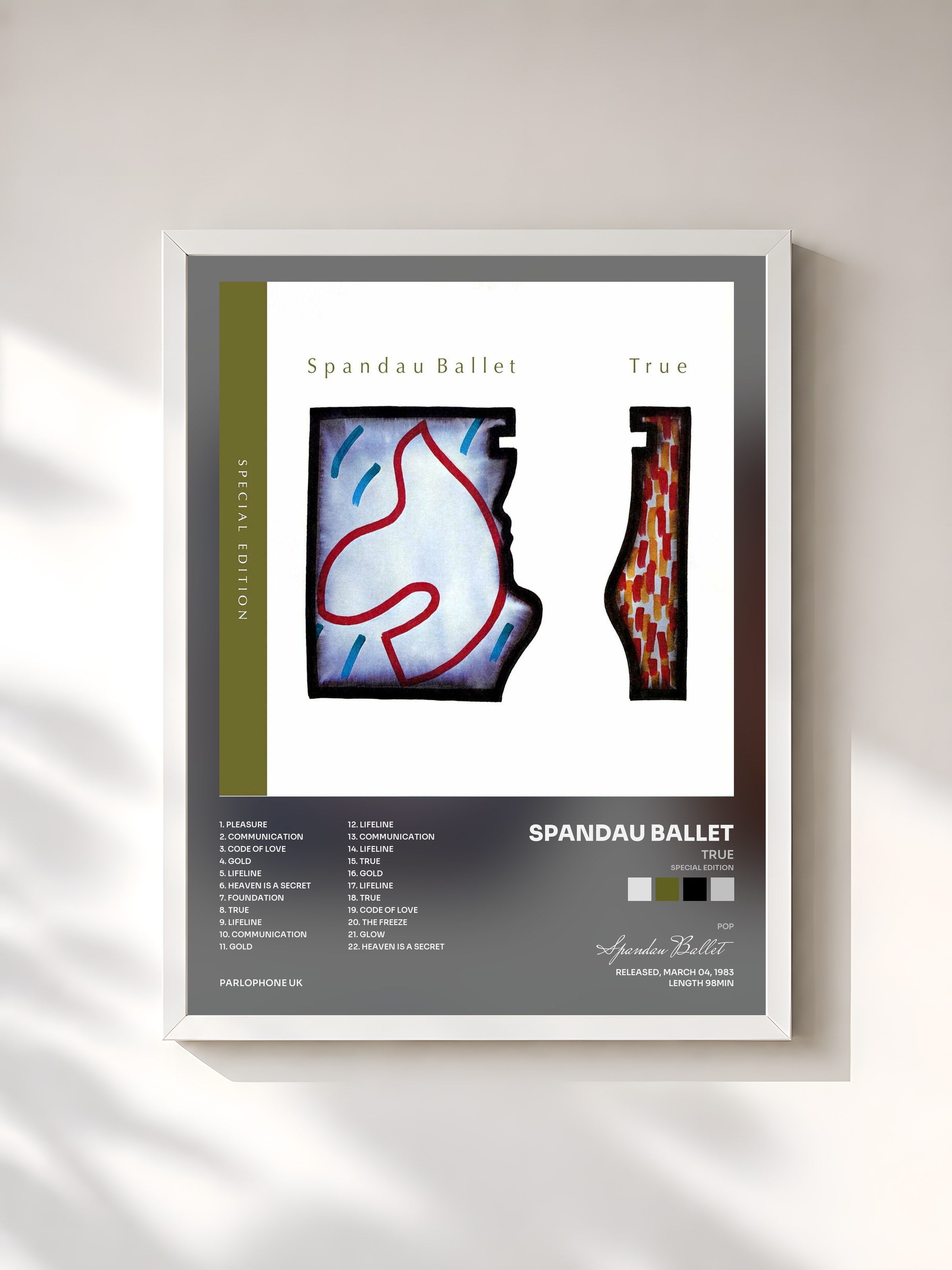 #blanc Tableau de l'album True (Special Edition) de Spandau Ballet, cadre blanc, imprimé et encadré en France