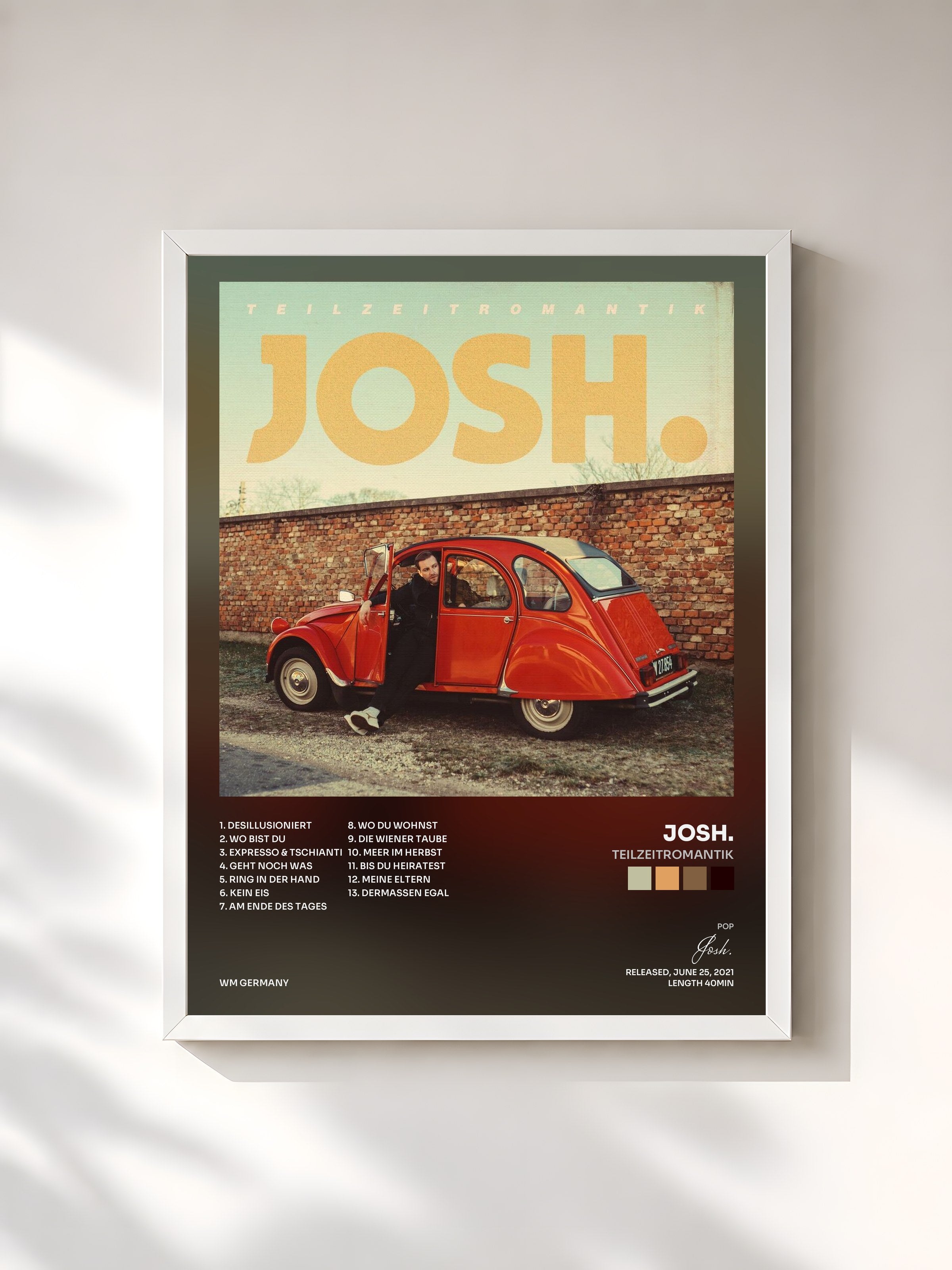 #blanc Tableau de l'album Teilzeitromantik de Josh., cadre blanc, imprimé et encadré en France