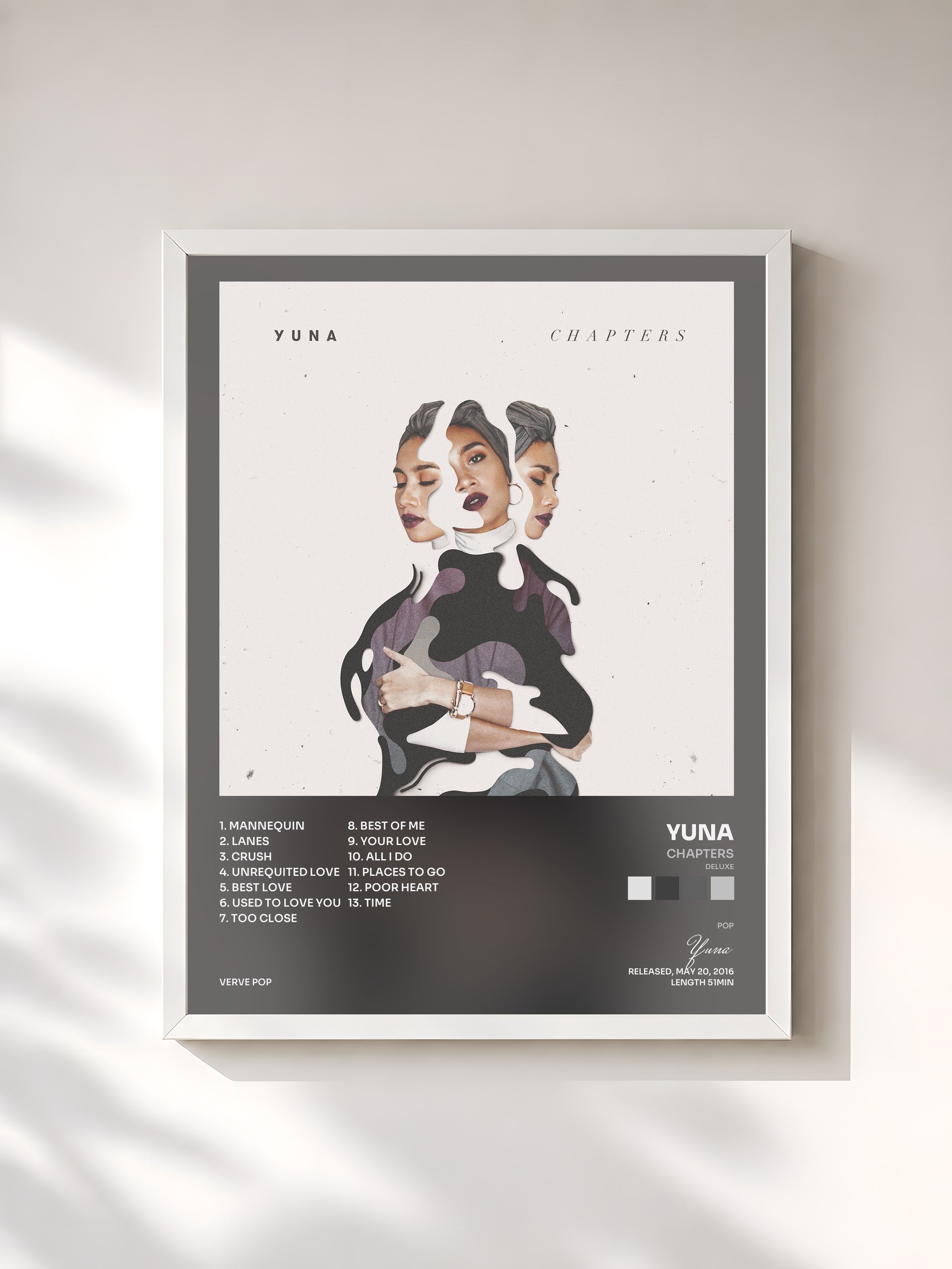 #blanc Tableau de l'album Chapters (Deluxe) de Yuna, cadre blanc, imprimé et encadré en France
