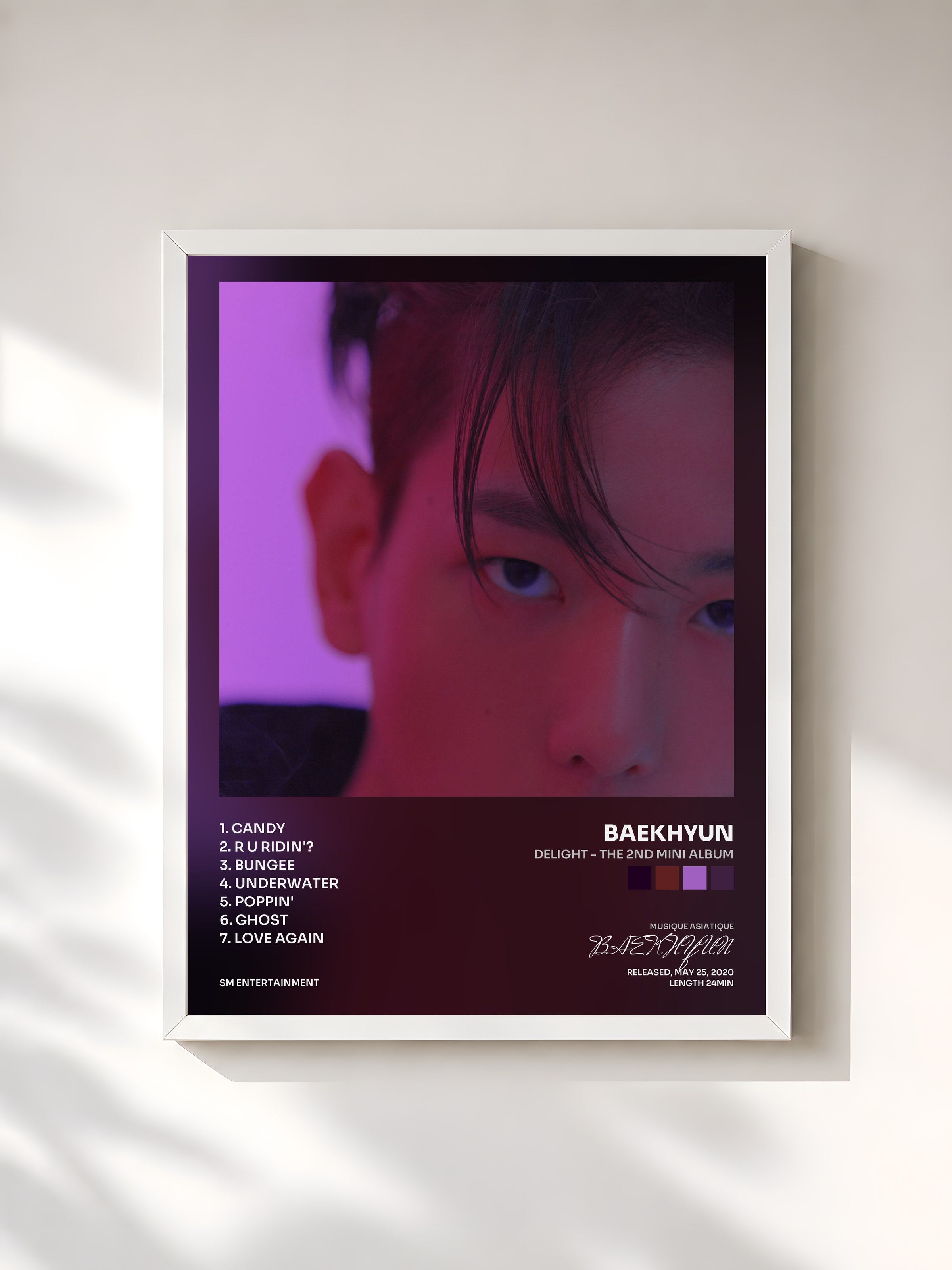 #blanc Tableau de l'album Delight - The 2nd Mini Album de BAEKHYUN, cadre blanc, imprimé et encadré en France