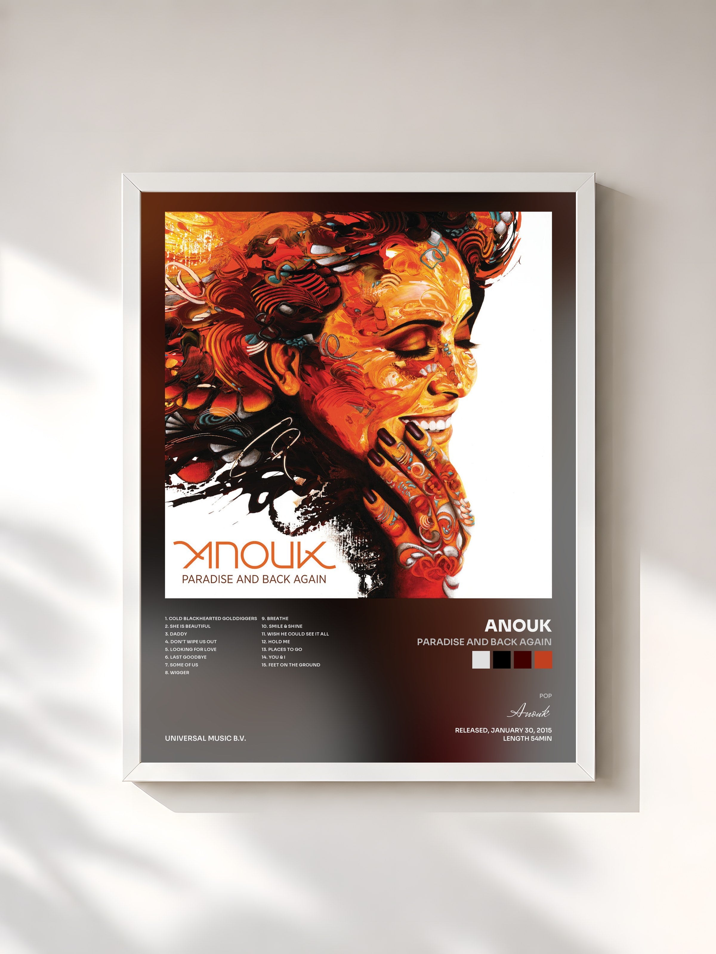 #blanc Tableau de l'album Paradise And Back Again de Anouk, cadre blanc, imprimé et encadré en France