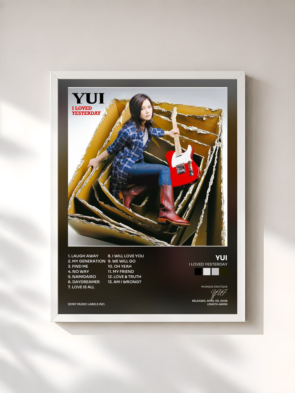#blanc Tableau de l'album I LOVED YESTERDAY de YUI, cadre blanc, imprimé et encadré en France
