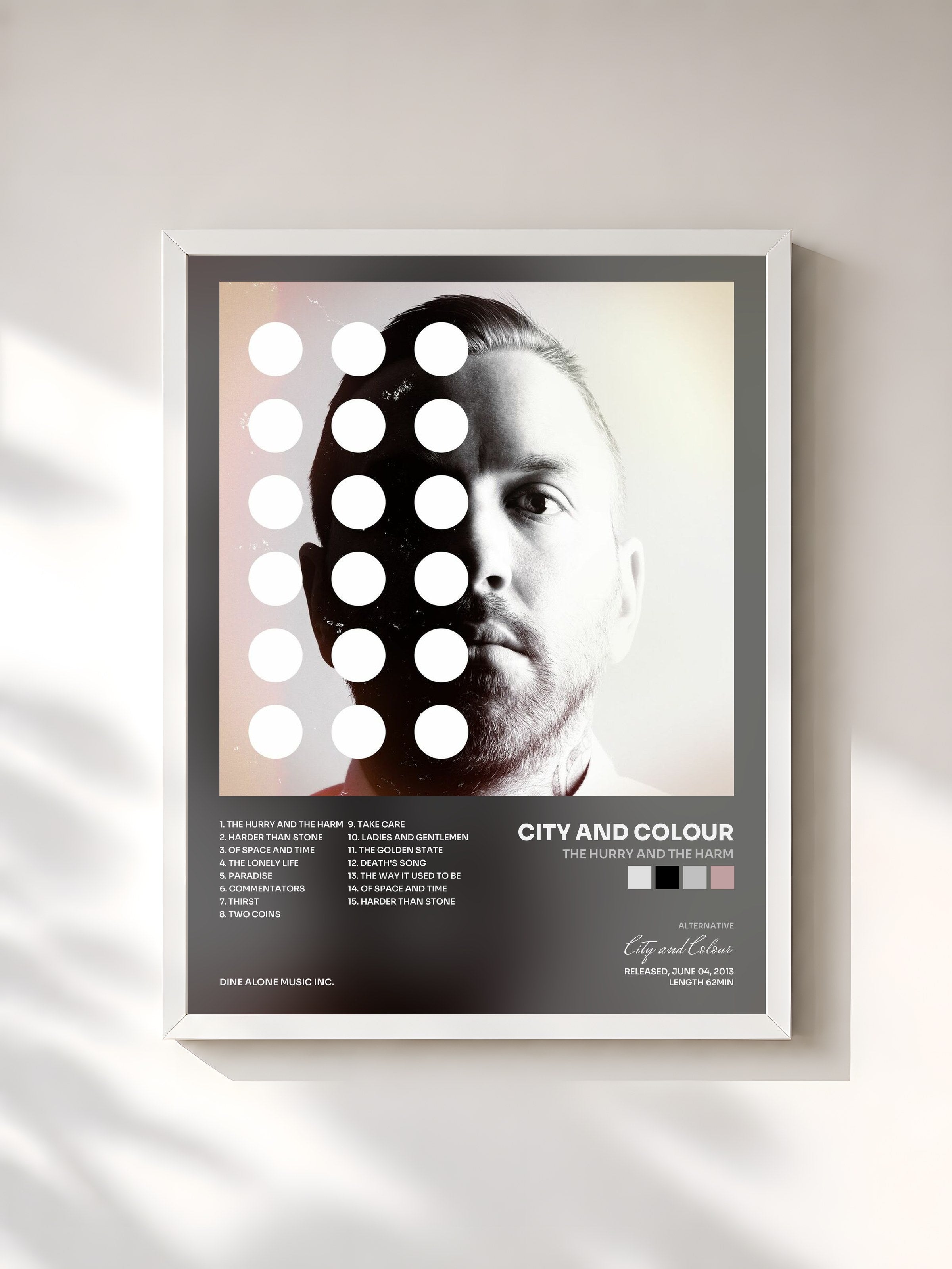 #blanc Tableau de l'album The Hurry and the Harm de City and Colour, cadre blanc, imprimé et encadré en France