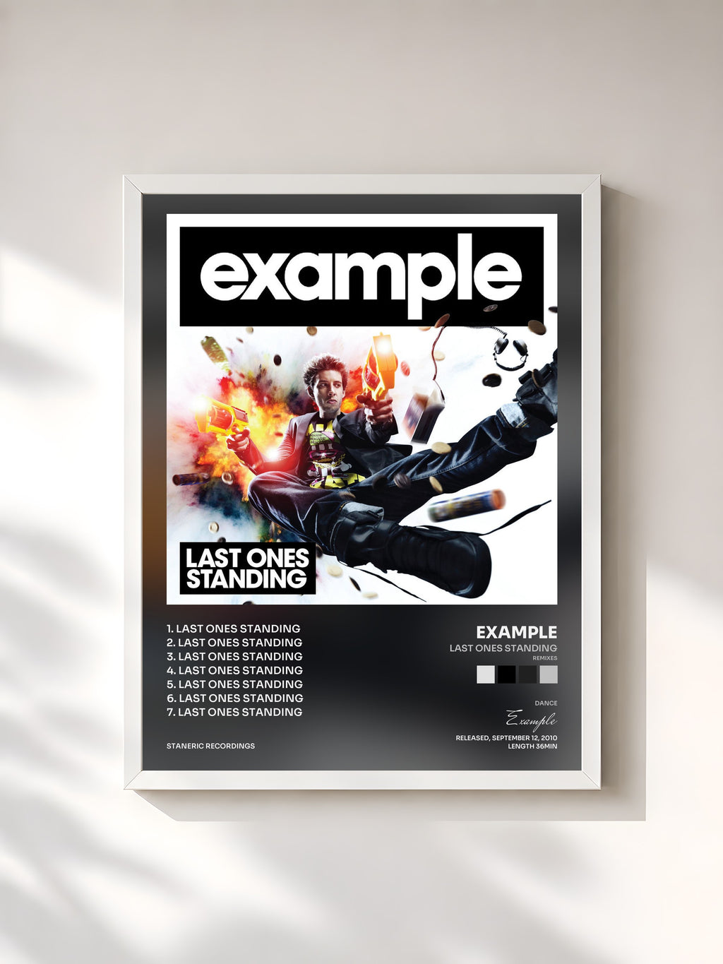 #blanc Last Ones Standing (Remixes) by Example as a framed art print, white frame, printed and framed in France