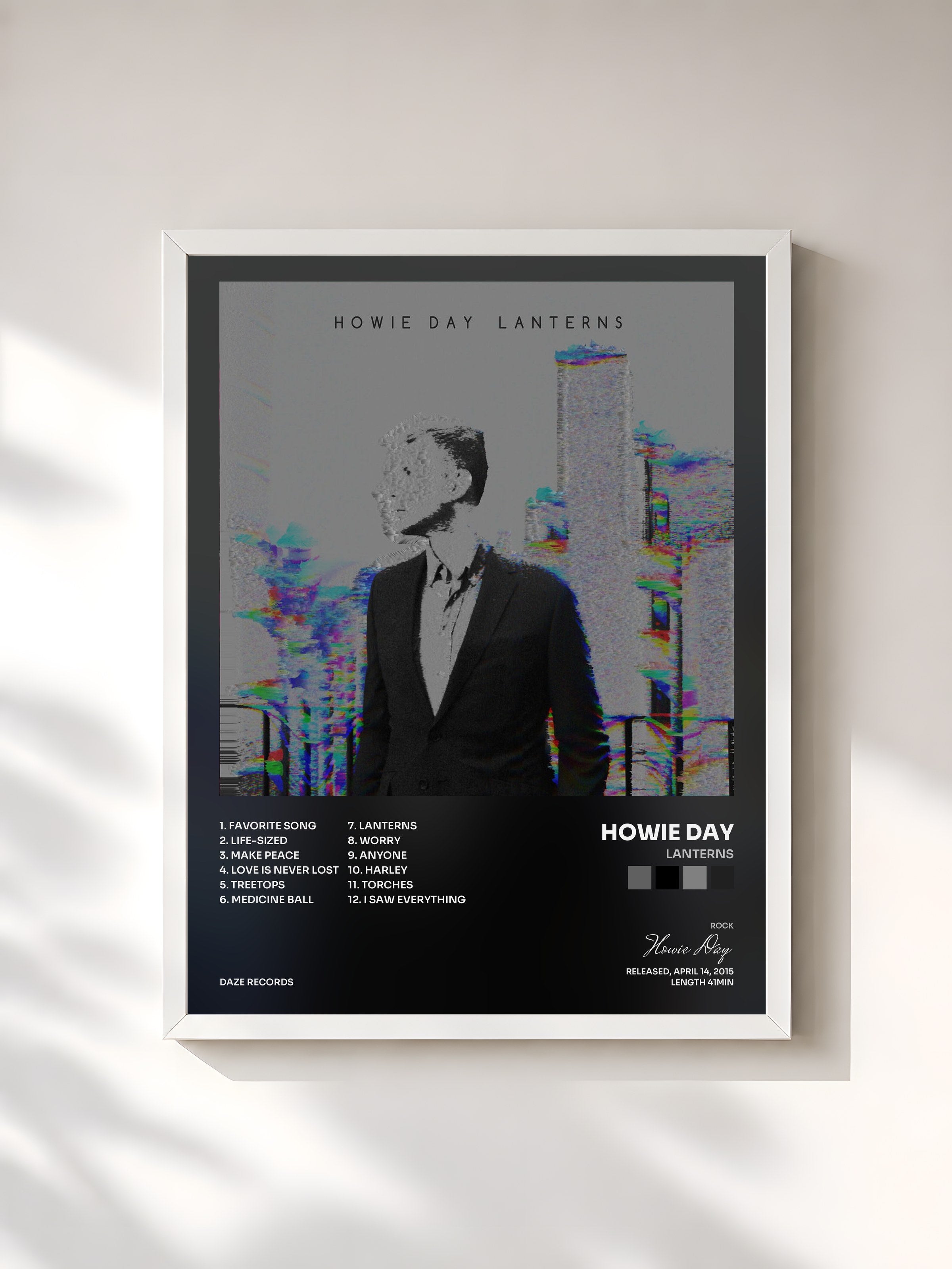 #blanc Tableau de l'album Lanterns de Howie Day, cadre blanc, imprimé et encadré en France
