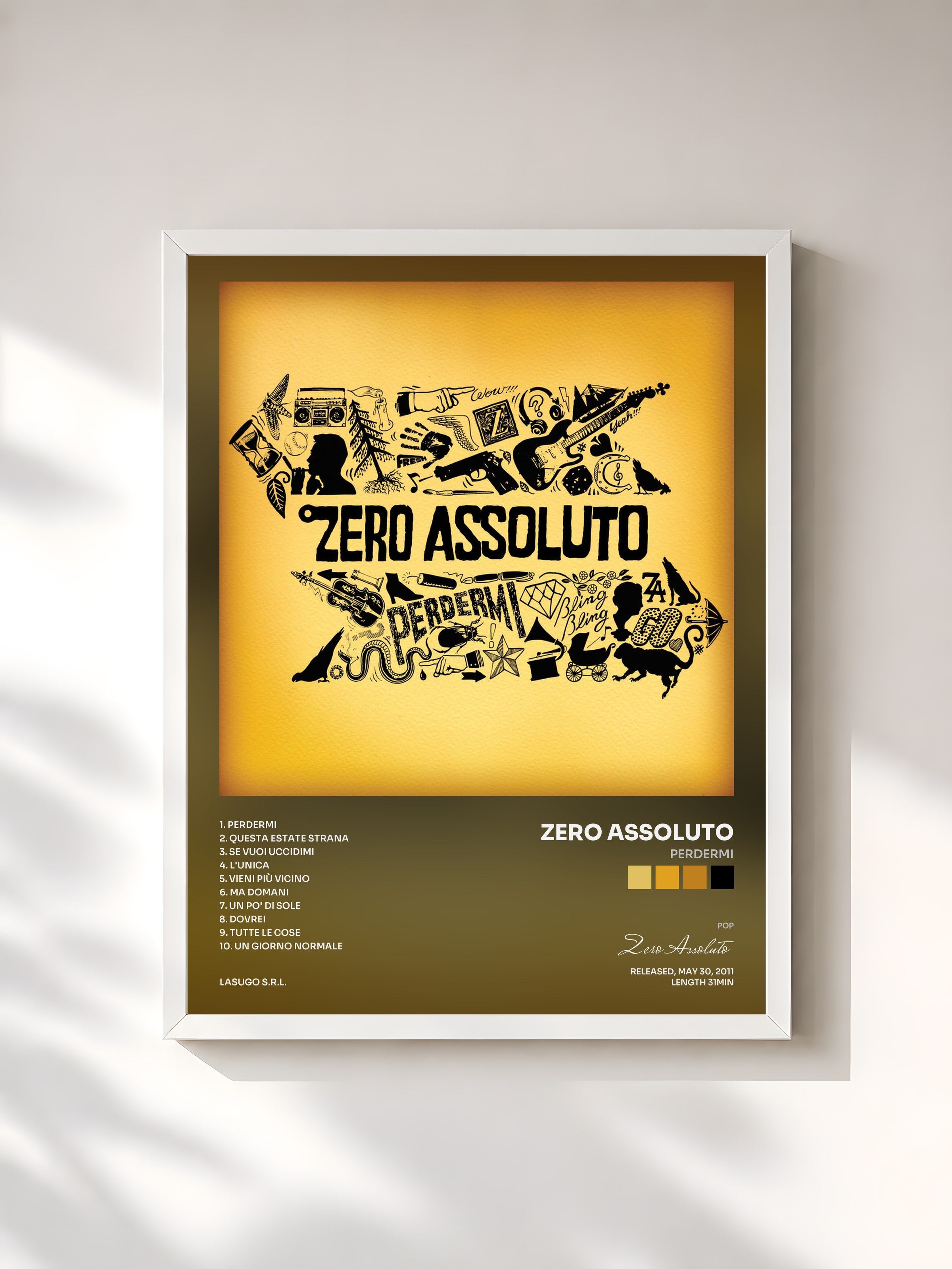#blanc Tableau de l'album Perdermi de Zero Assoluto, cadre blanc, imprimé et encadré en France