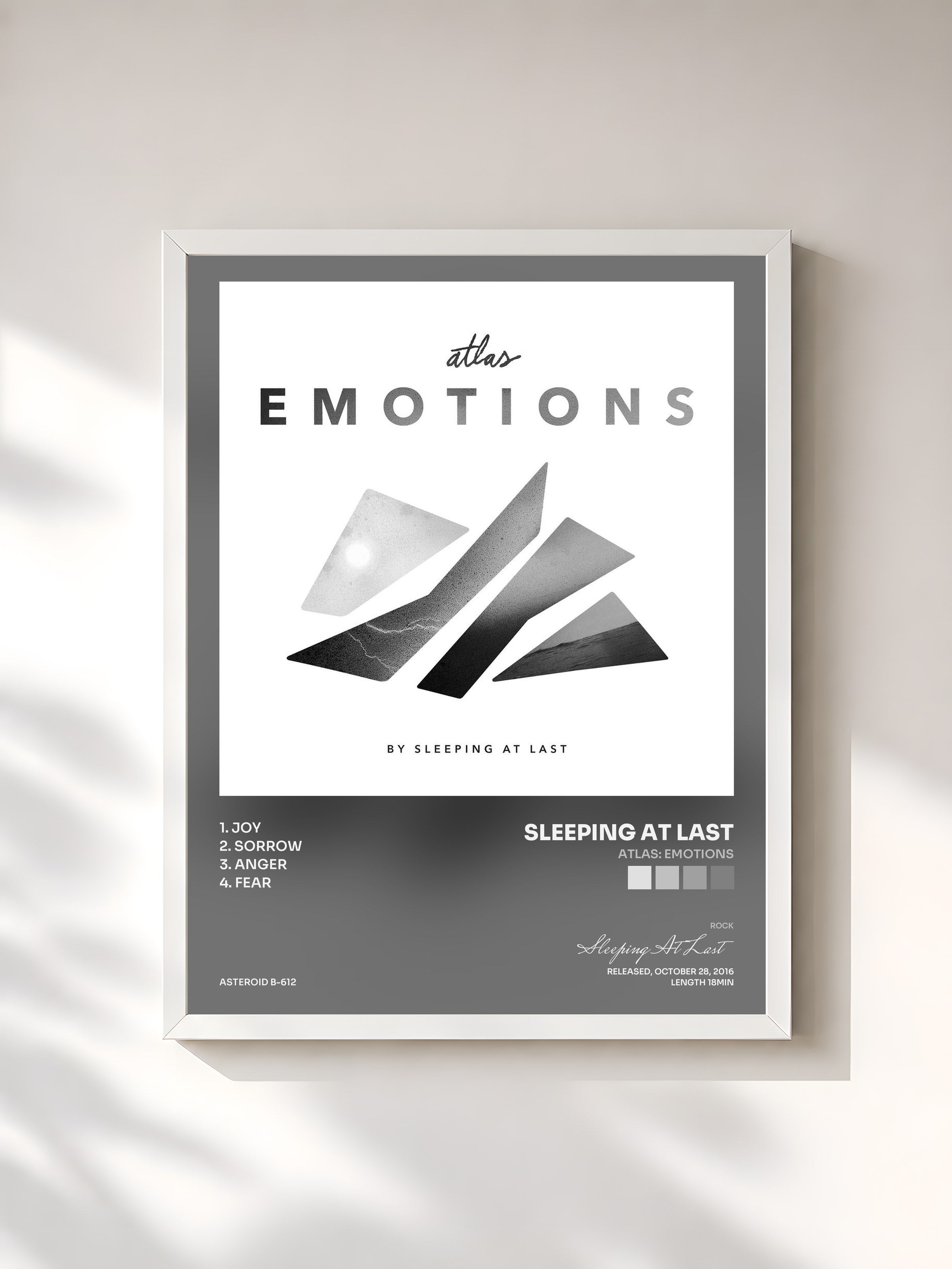#blanc Tableau de l'album Atlas: Emotions de Sleeping At Last, cadre blanc, imprimé et encadré en France