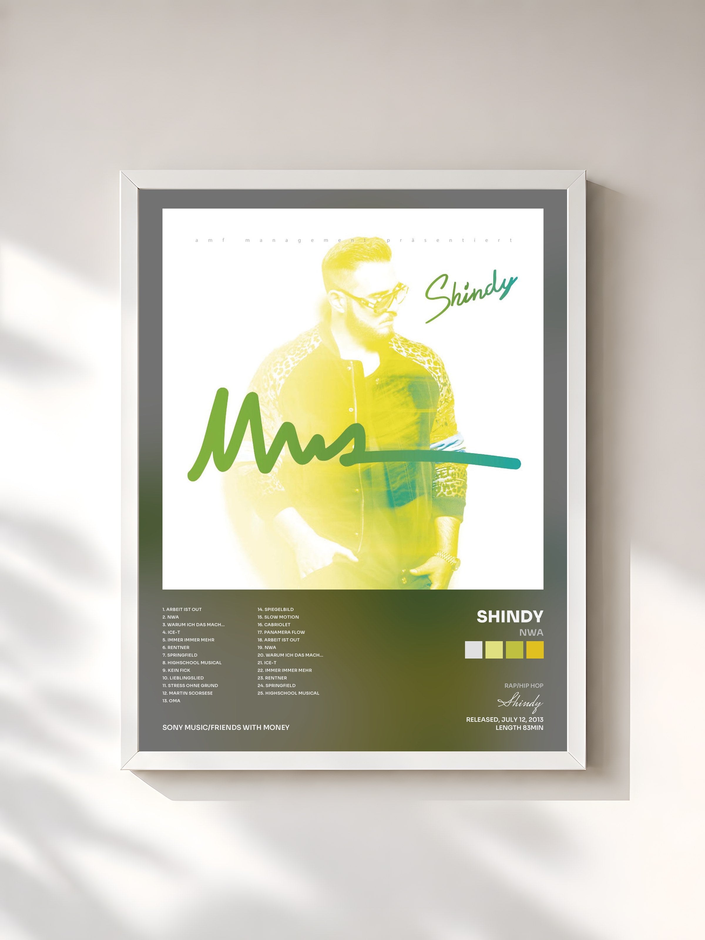 #blanc Tableau de l'album NWA de Shindy, cadre blanc, imprimé et encadré en France