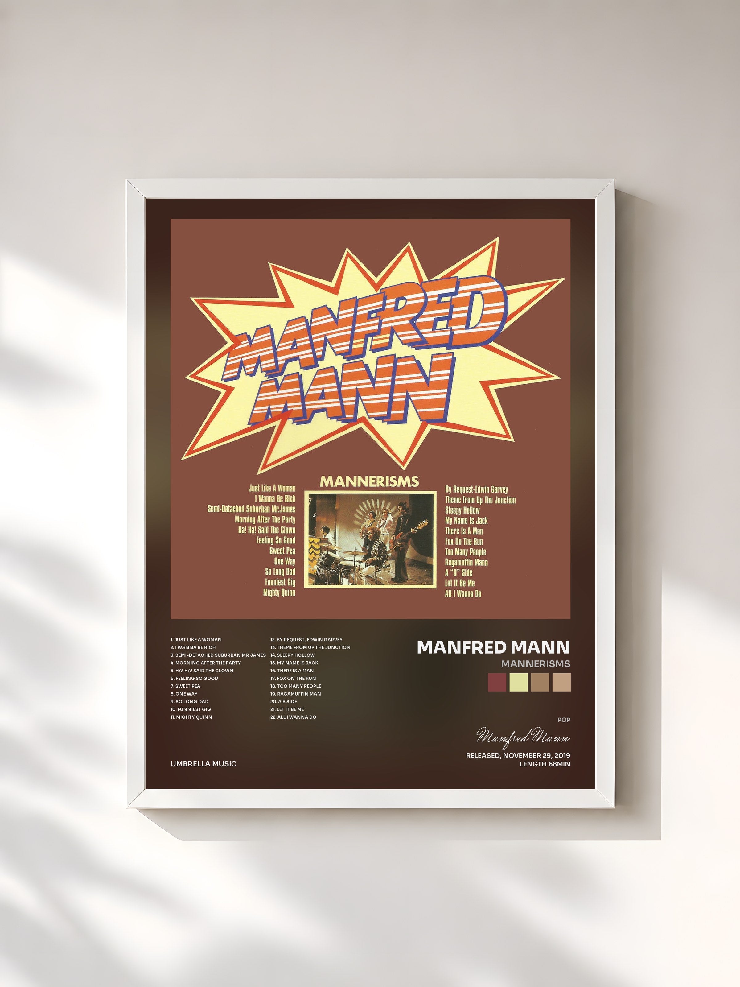 #blanc Tableau de l'album Mannerisms de Manfred Mann, cadre blanc, imprimé et encadré en France