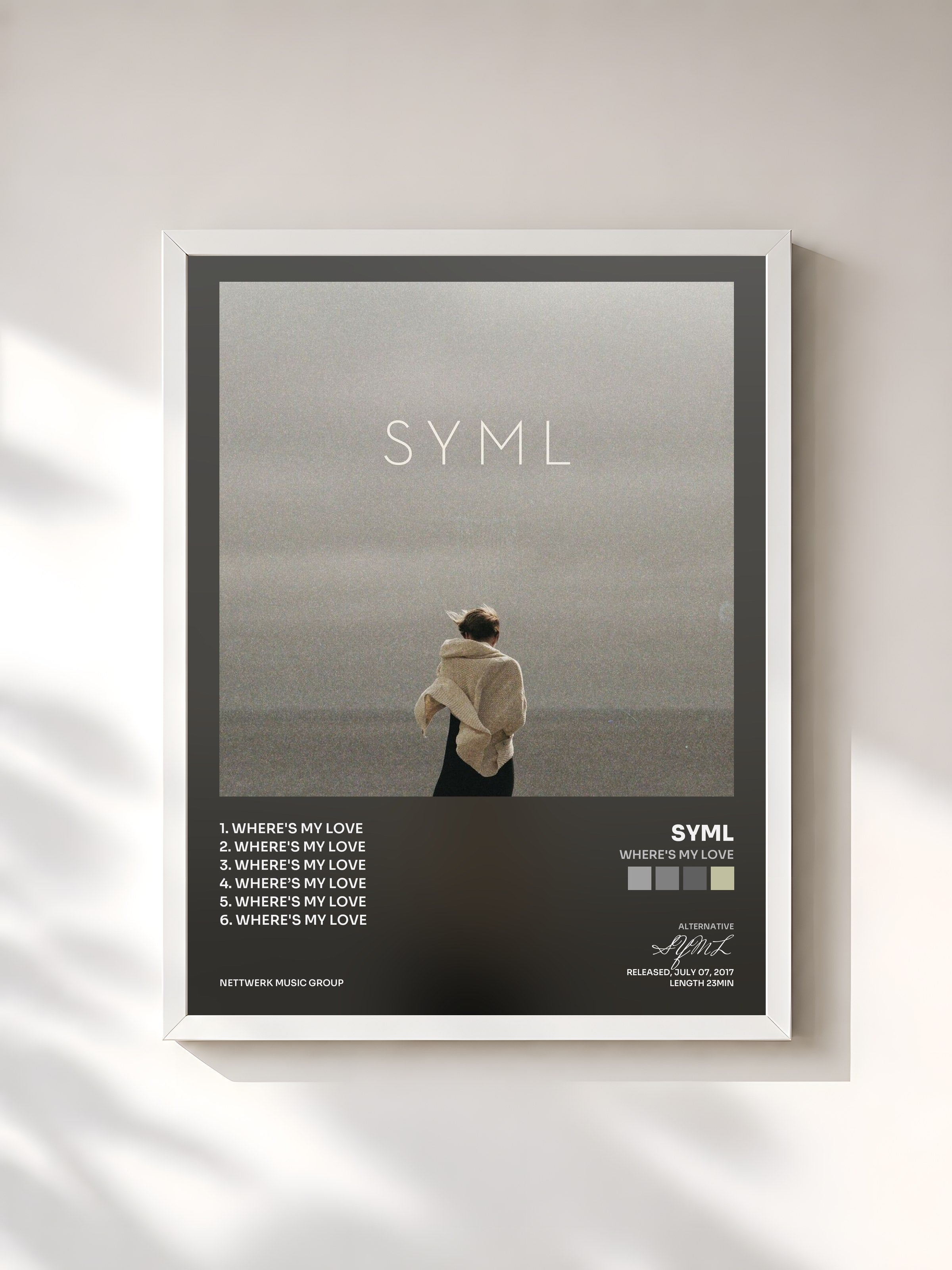 #blanc Tableau de l'album Where's My Love de SYML, cadre blanc, imprimé et encadré en France