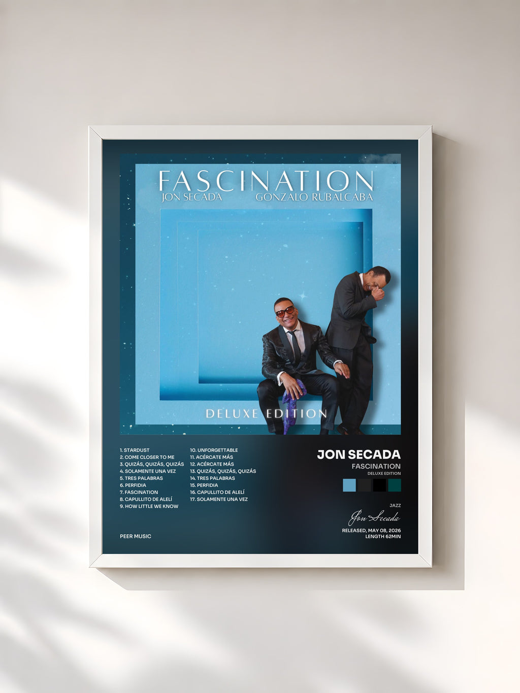 #blanc Tableau de l'album Fascination (Deluxe Edition) de Jon Secada, cadre blanc, imprimé et encadré en France