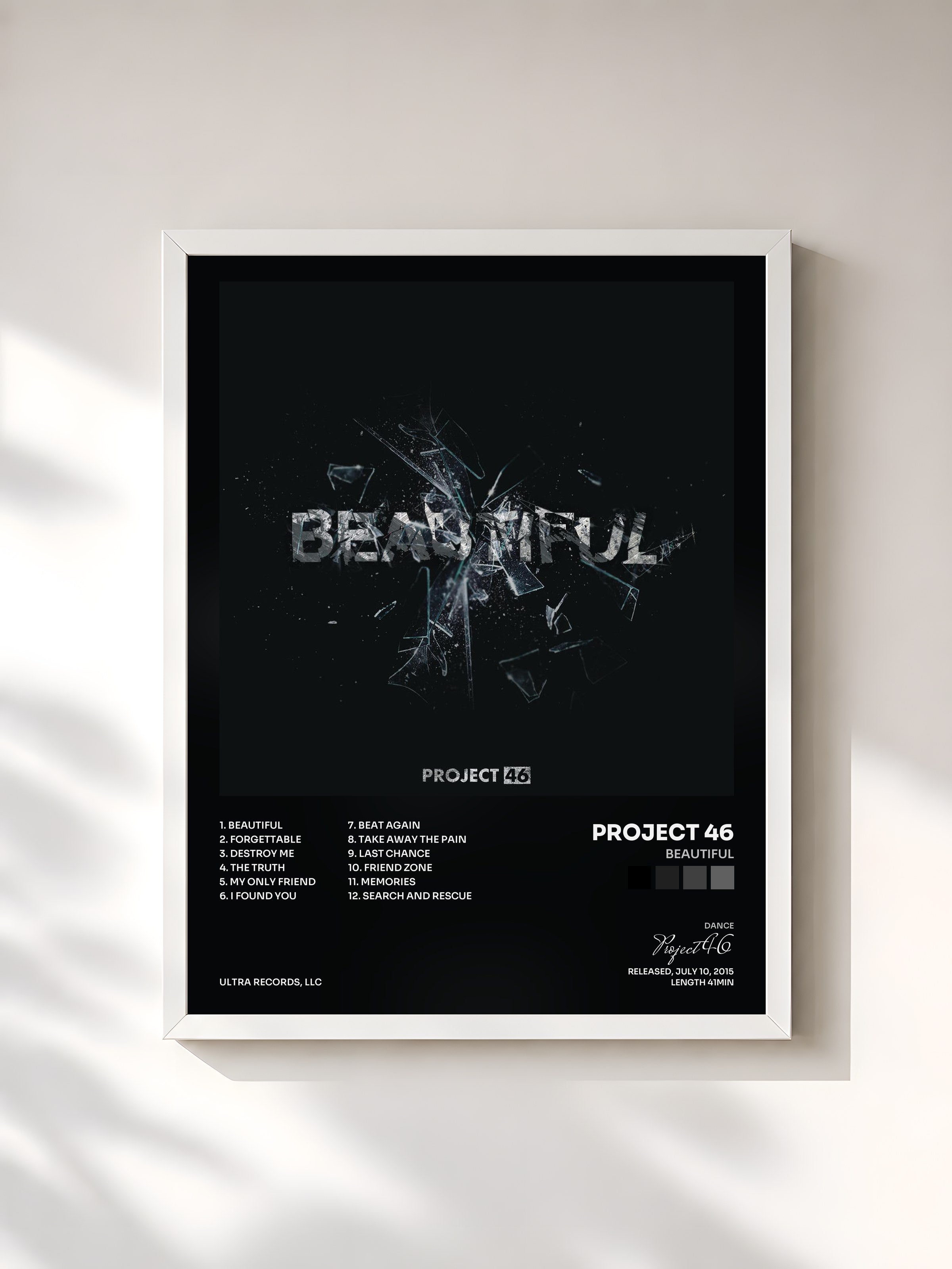 #blanc Tableau de l'album Beautiful de Project 46, cadre blanc, imprimé et encadré en France
