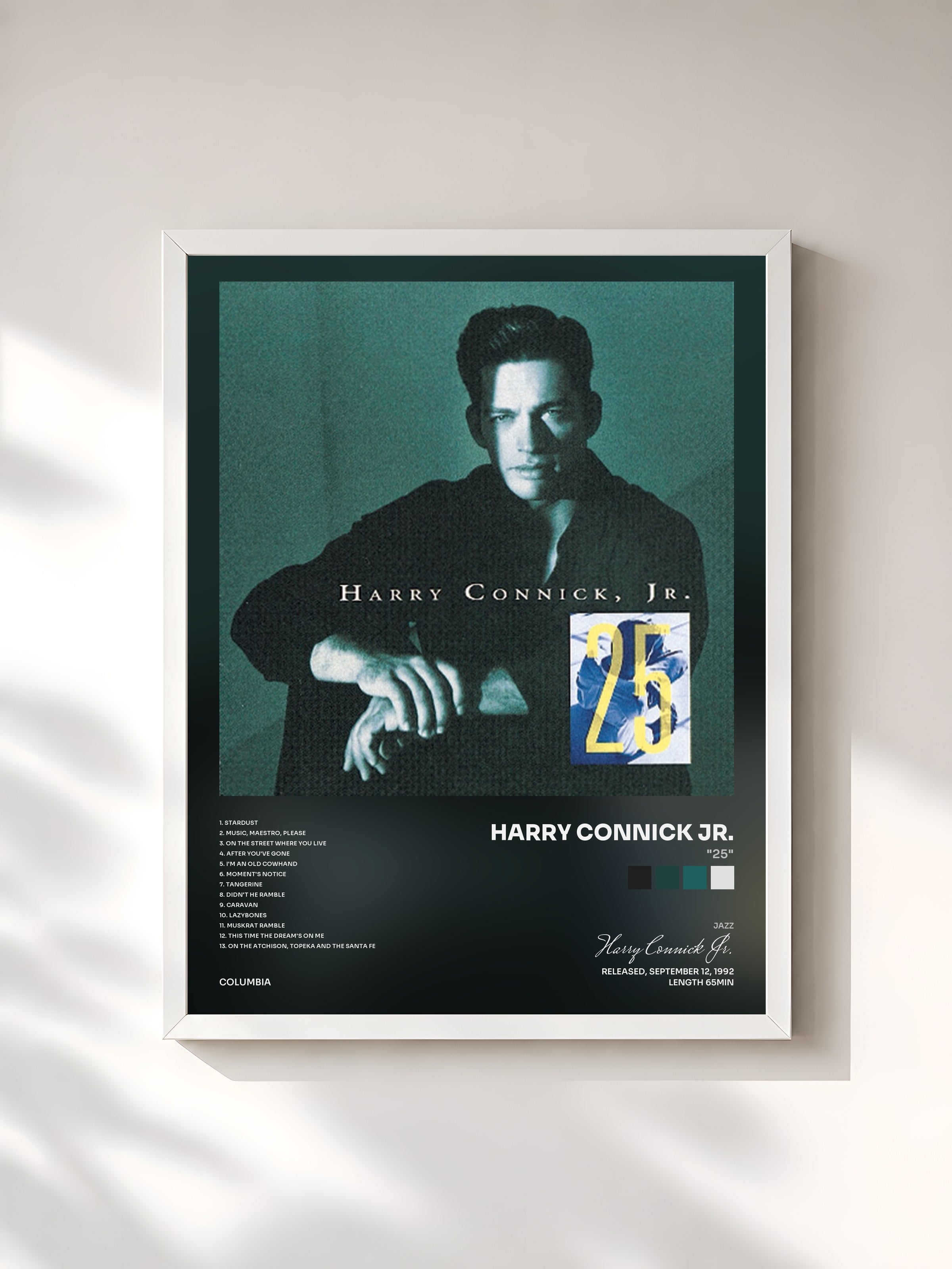 #blanc Tableau de l'album "25" de Harry Connick Jr., cadre blanc, imprimé et encadré en France
