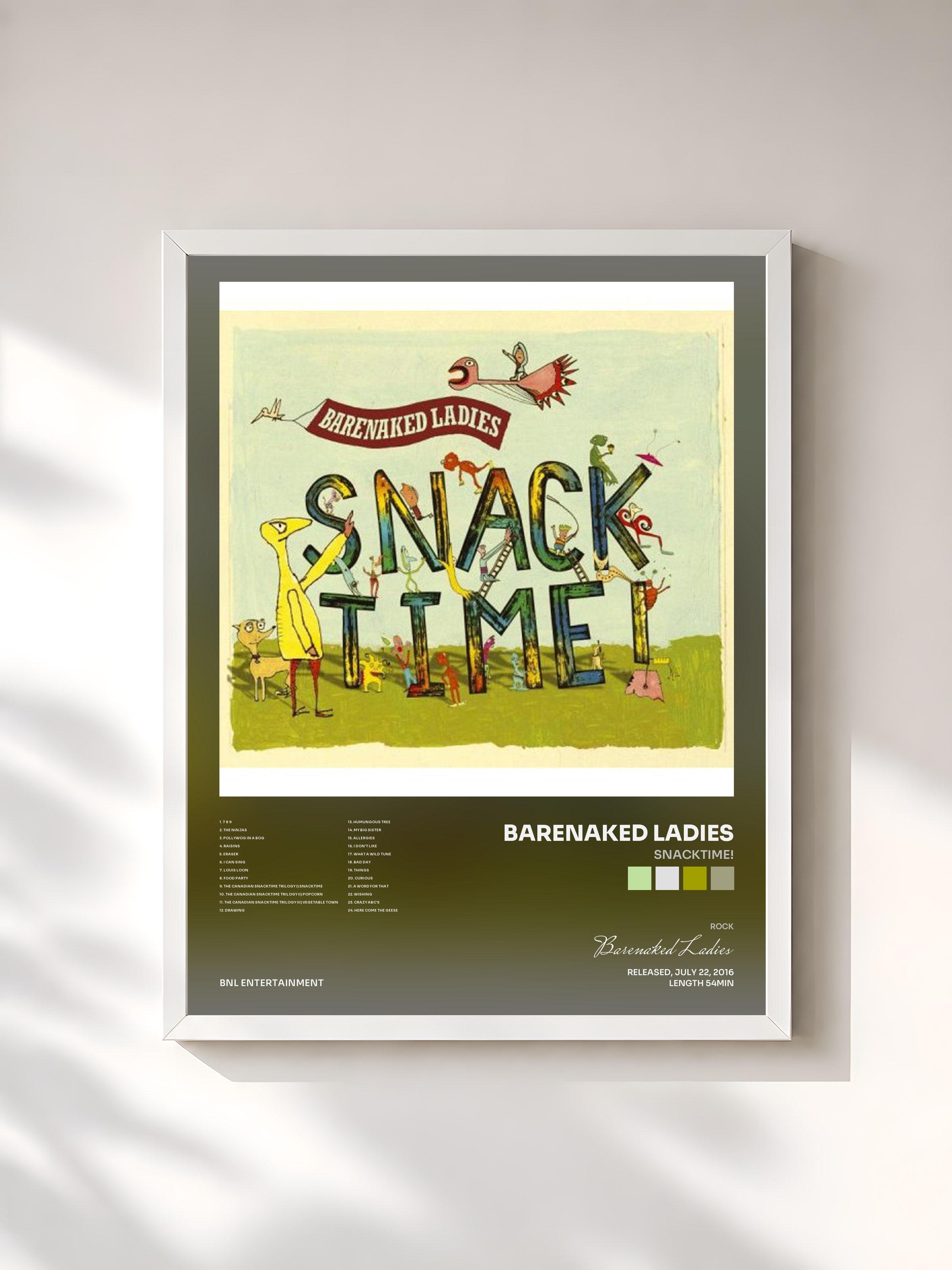 #blanc Tableau de l'album Snacktime! de Barenaked Ladies, cadre blanc, imprimé et encadré en France