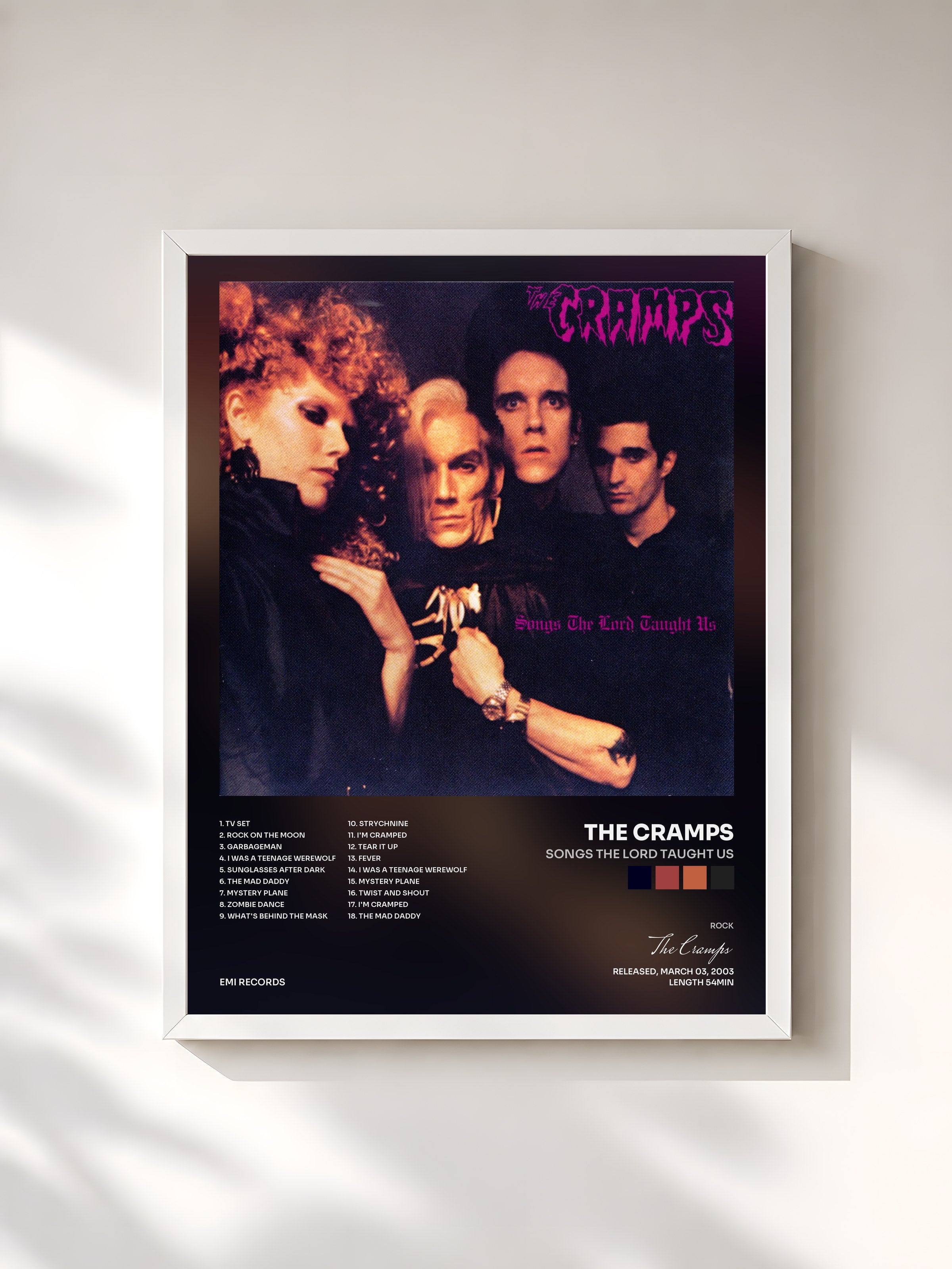 #blanc Tableau de l'album Songs The Lord Taught Us de The Cramps, cadre blanc, imprimé et encadré en France