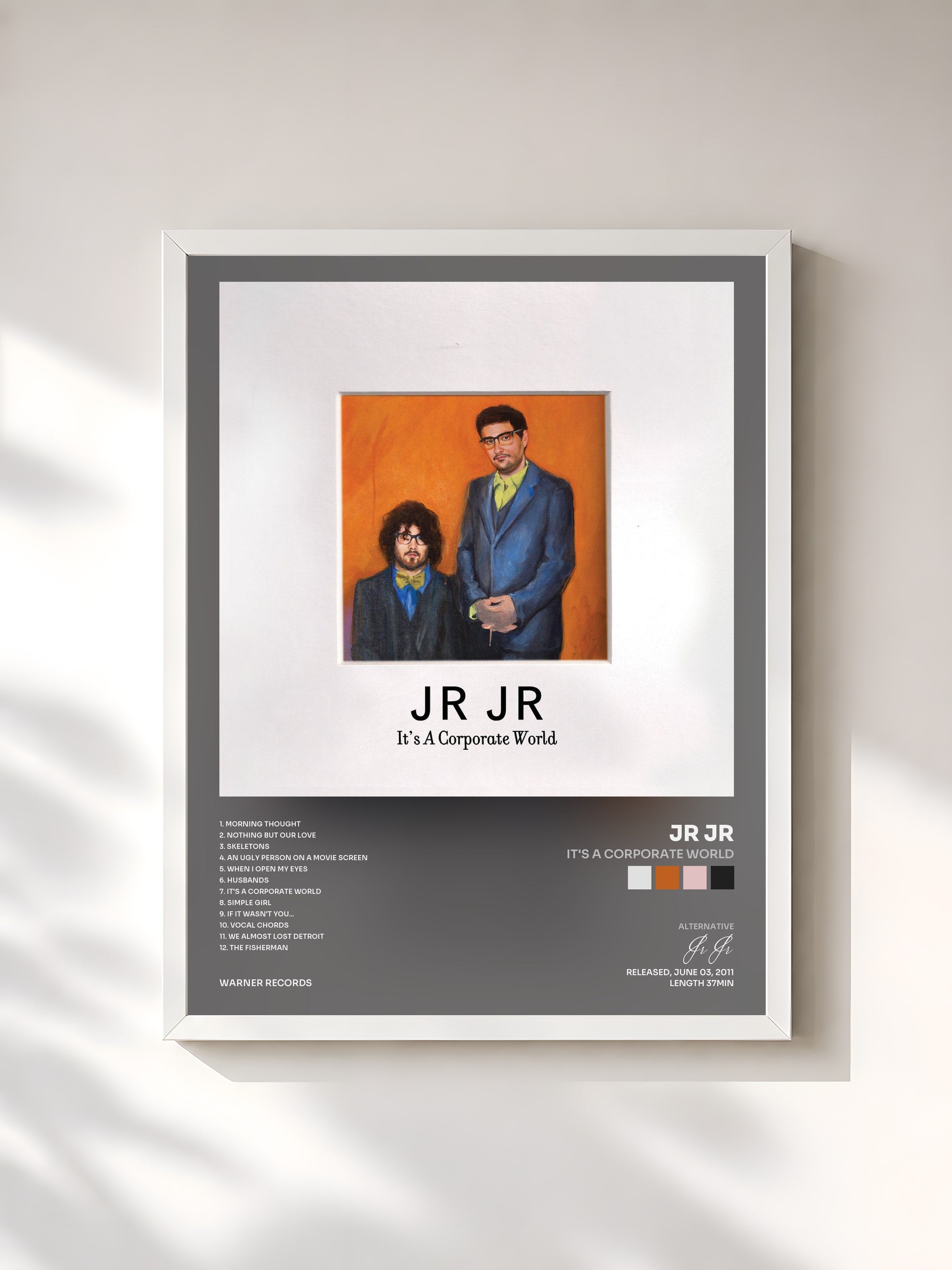 #blanc Tableau de l'album It's a Corporate World de Jr Jr, cadre blanc, imprimé et encadré en France