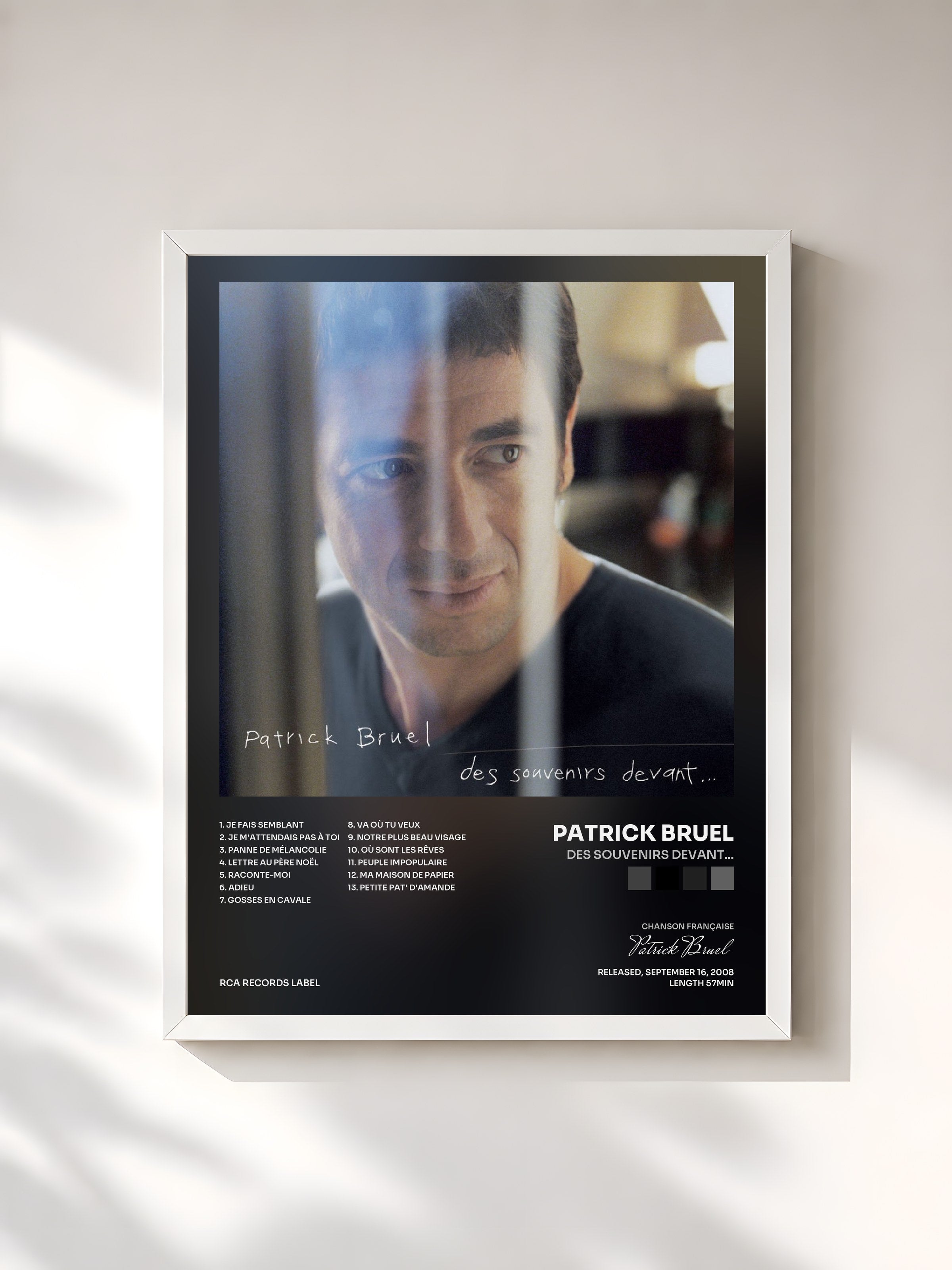 #blanc Tableau de l'album Des souvenirs devant... de Patrick Bruel, cadre blanc, imprimé et encadré en France