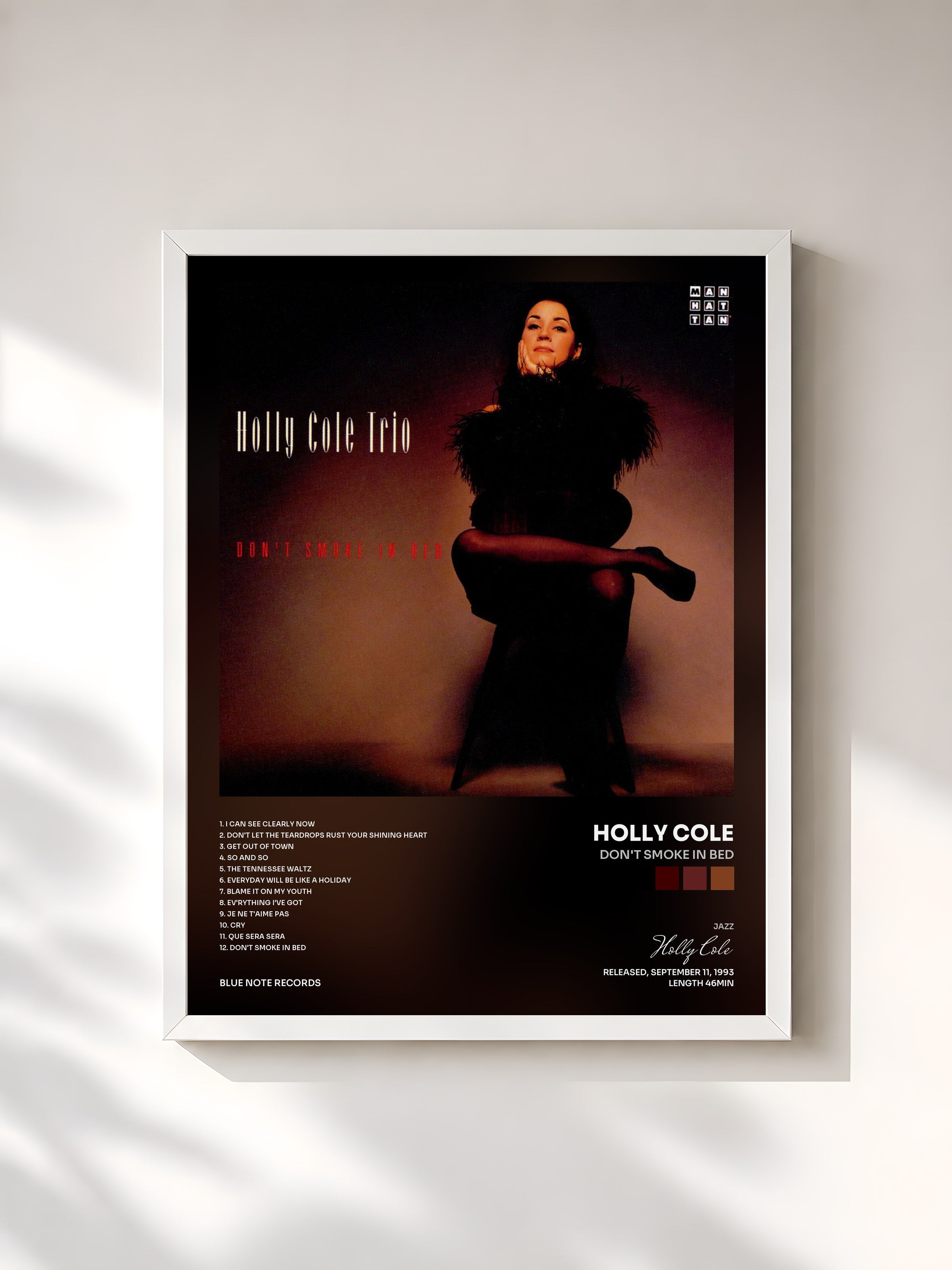 #blanc Tableau de l'album Don't Smoke In Bed de Holly Cole, cadre blanc, imprimé et encadré en France