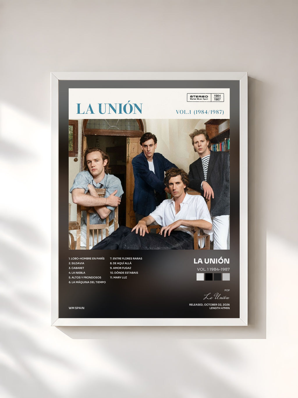 #blanc Tableau de l'album Vol. 1 1984-1987 de La Unión, cadre blanc, imprimé et encadré en France