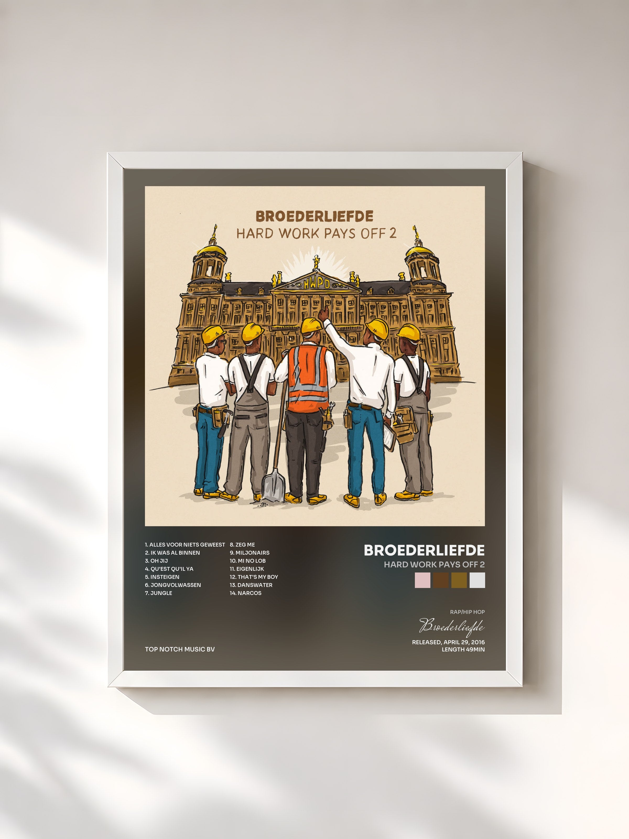#blanc Tableau de l'album Hard Work Pays Off 2 de Broederliefde, cadre blanc, imprimé et encadré en France