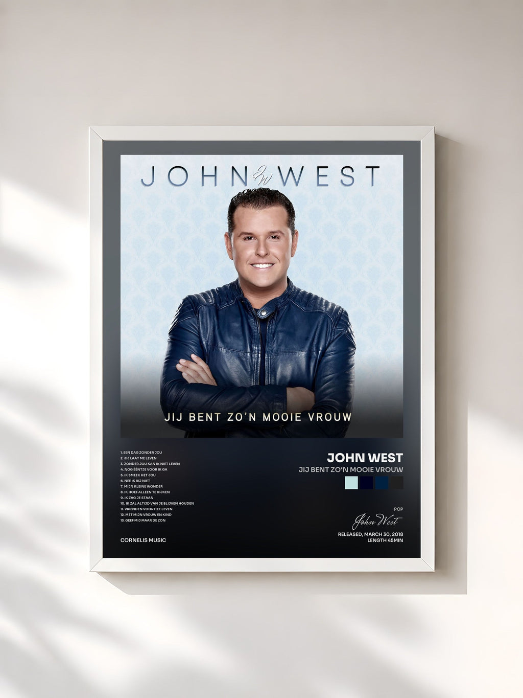 #blanc Tableau de l'album Jij Bent Zo'n Mooie Vrouw de John West, cadre blanc, imprimé et encadré en France