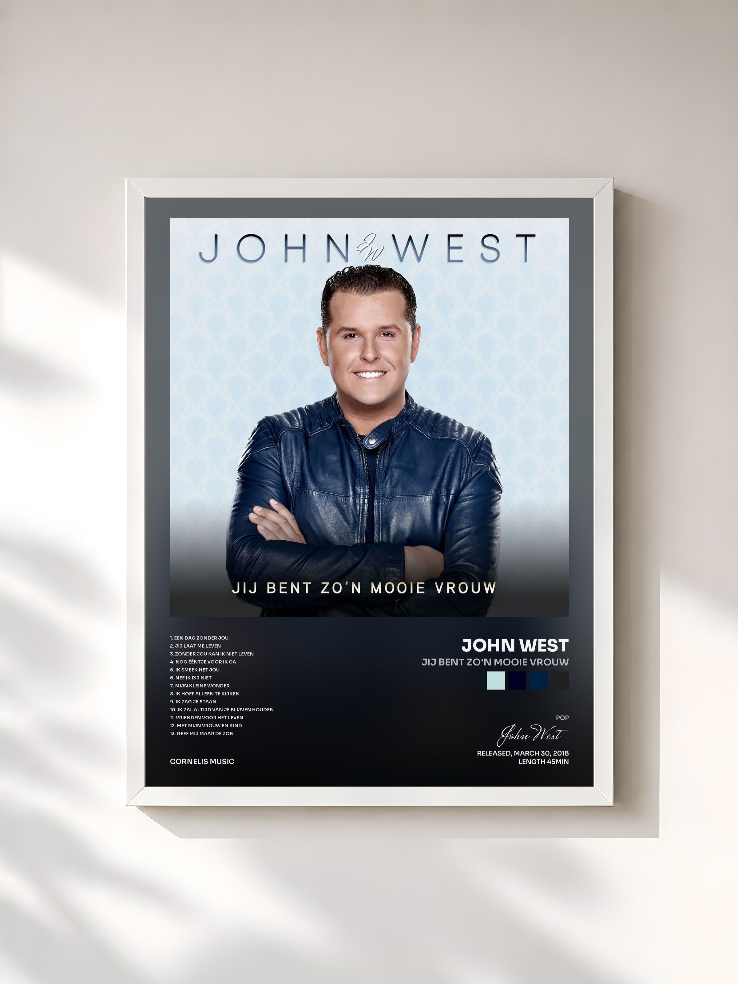 #blanc Tableau de l'album Jij Bent Zo'n Mooie Vrouw de John West, cadre blanc, imprimé et encadré en France