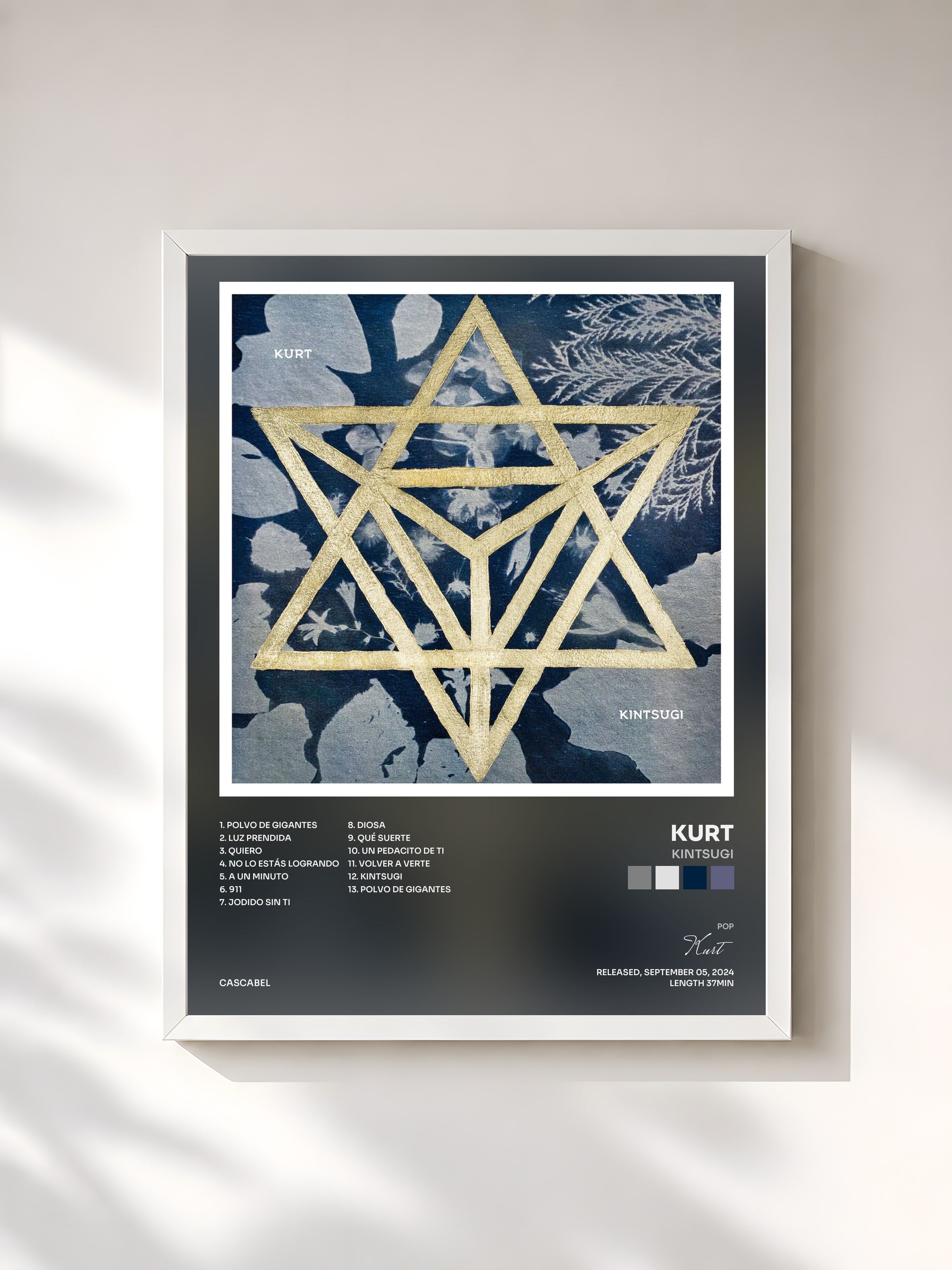 #blanc Tableau de l'album Kintsugi de Kurt, cadre blanc, imprimé et encadré en France