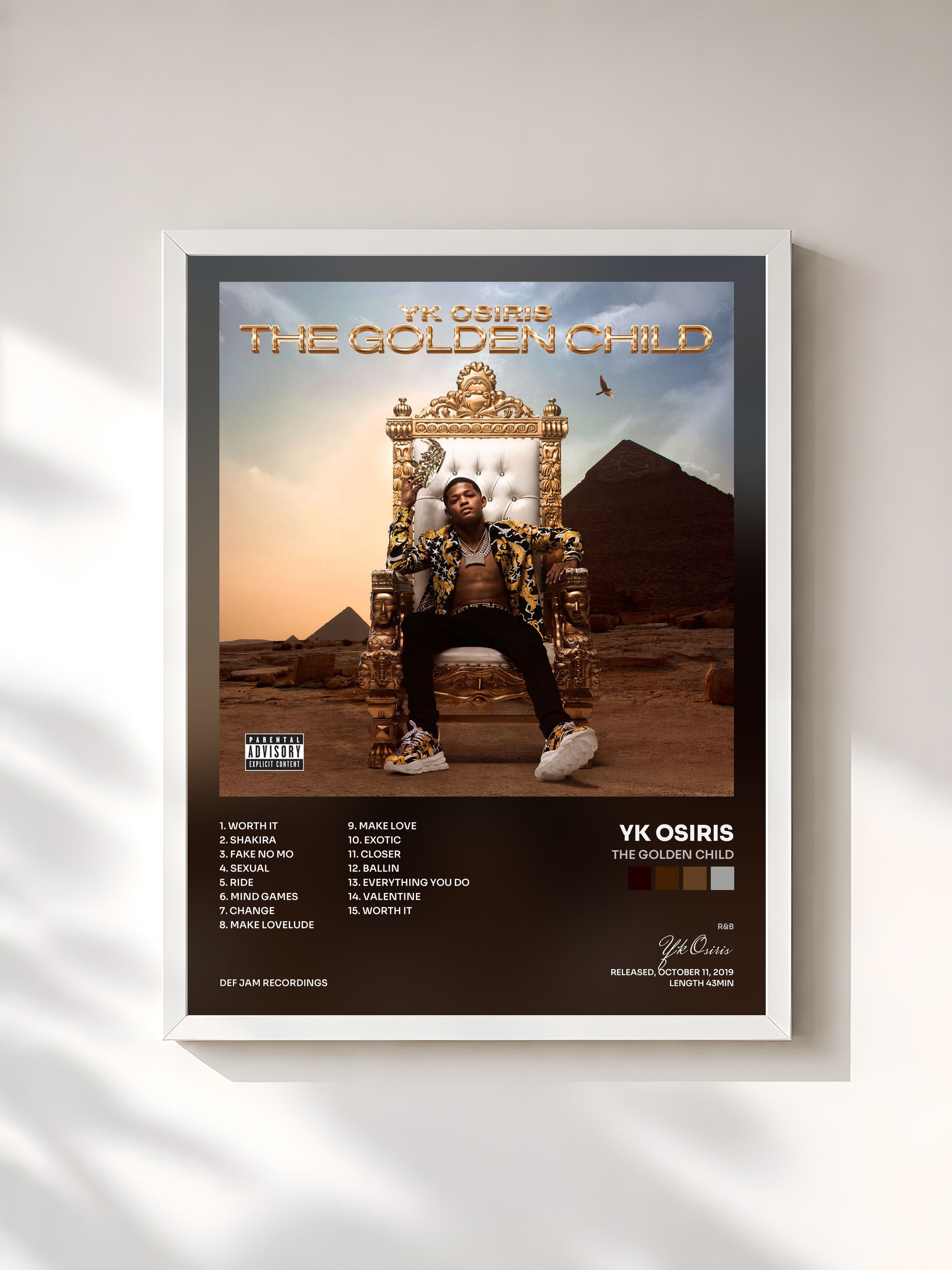 #blanc Tableau de l'album The Golden Child de Yk Osiris, cadre blanc, imprimé et encadré en France