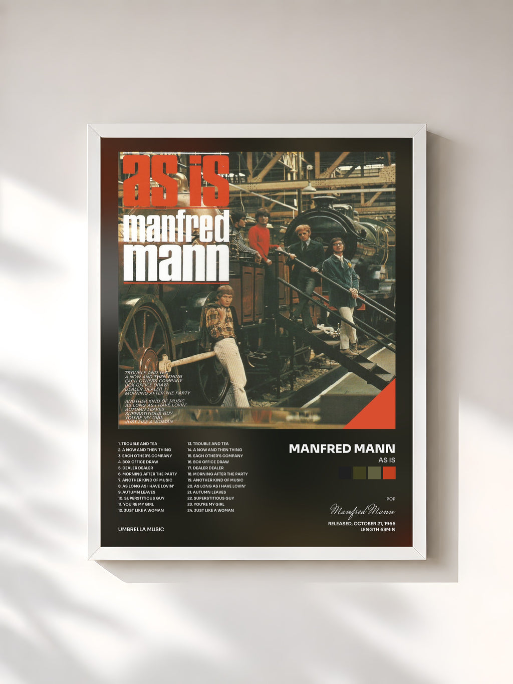 #blanc Tableau de l'album As Is de Manfred Mann, cadre blanc, imprimé et encadré en France