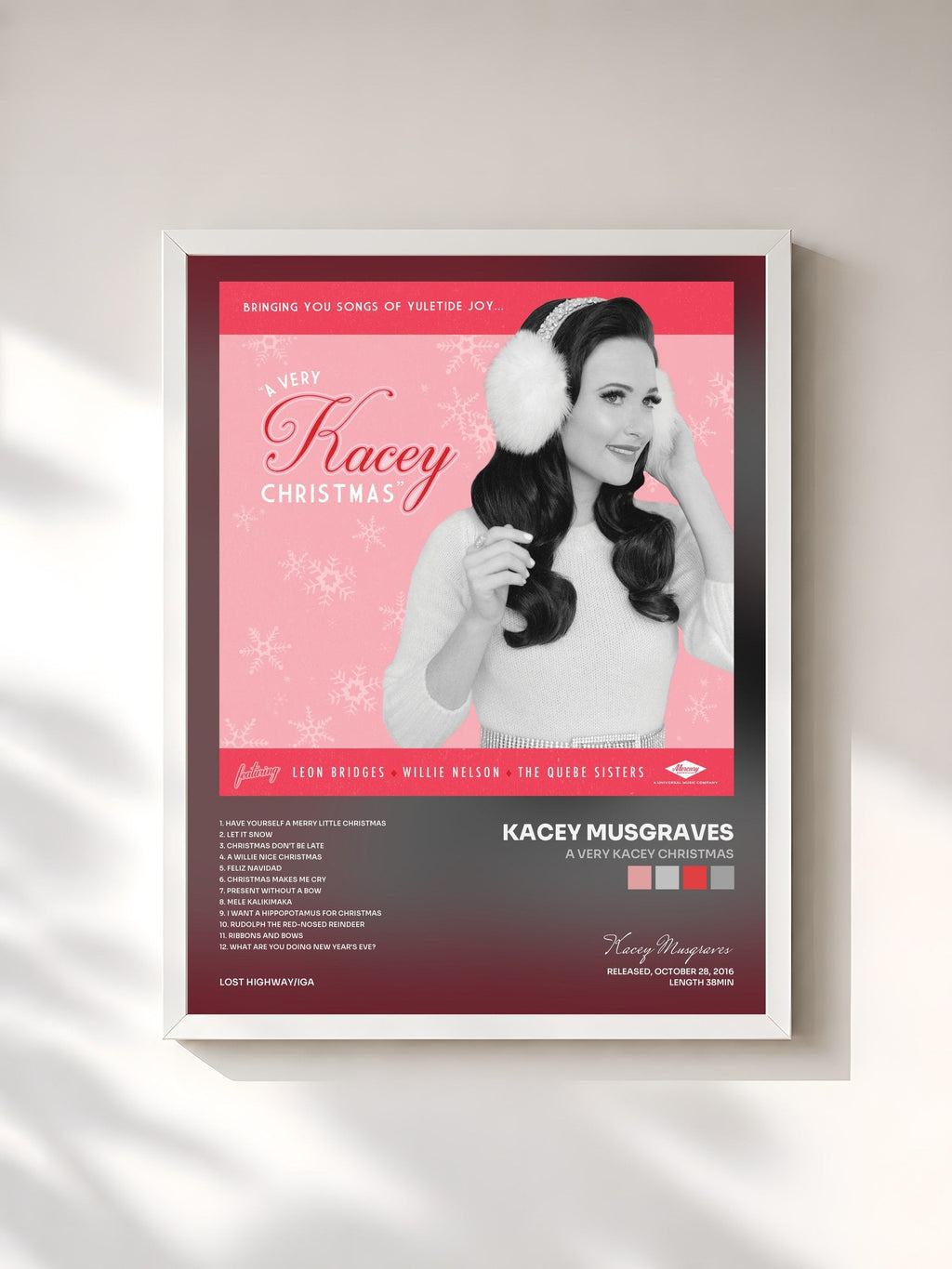 #blanc Tableau de l'album A Very Kacey Christmas de Kacey Musgraves, cadre blanc, imprimé et encadré en France