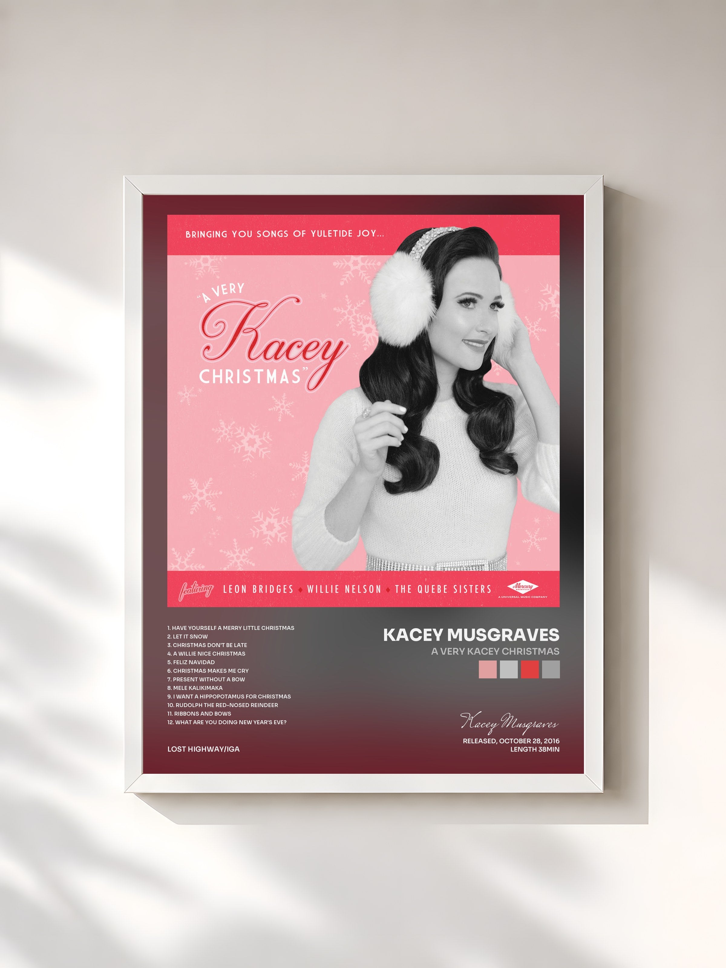 #blanc Tableau de l'album A Very Kacey Christmas de Kacey Musgraves, cadre blanc, imprimé et encadré en France