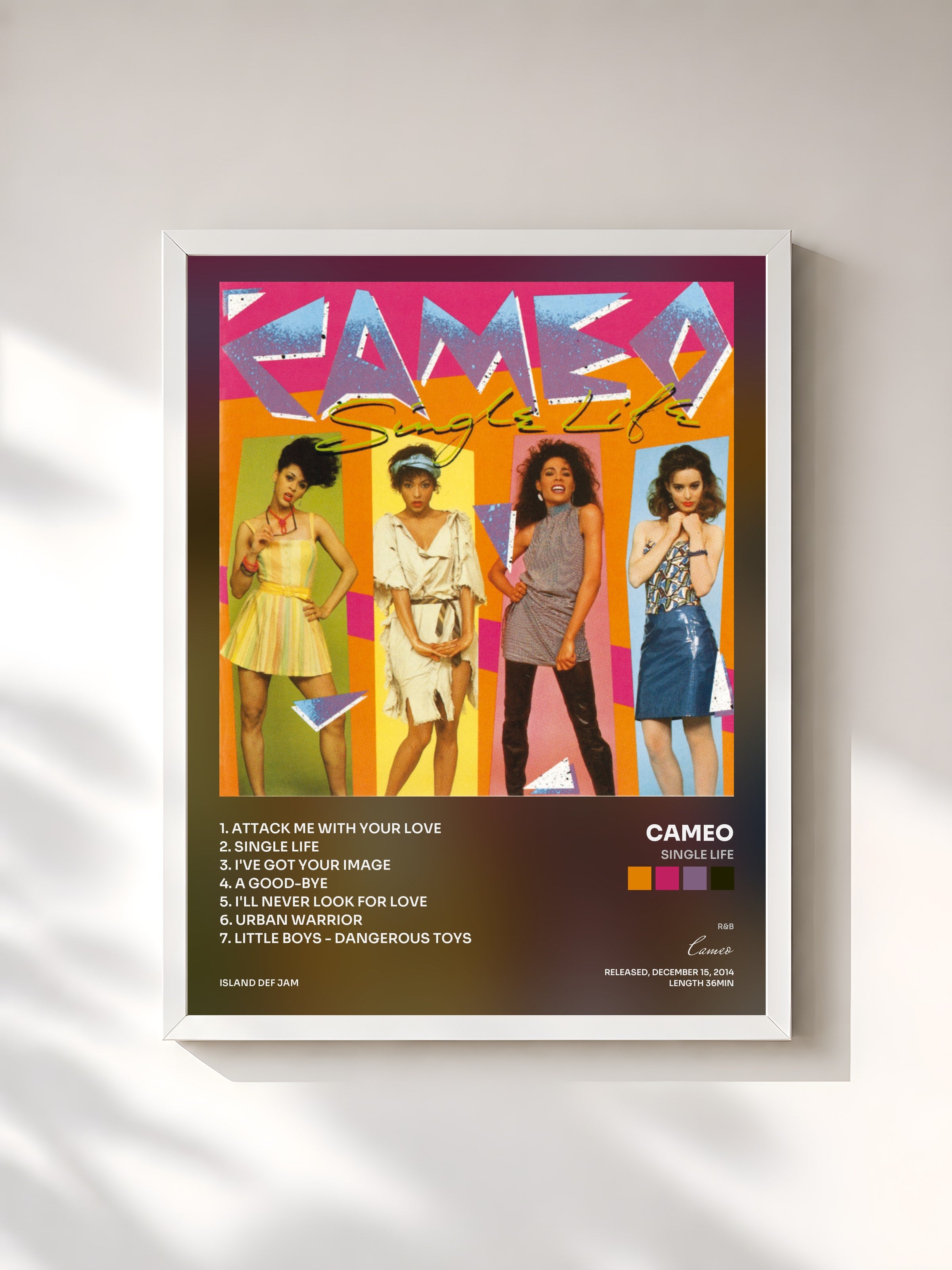 #blanc Tableau de l'album Single Life de Cameo, cadre blanc, imprimé et encadré en France