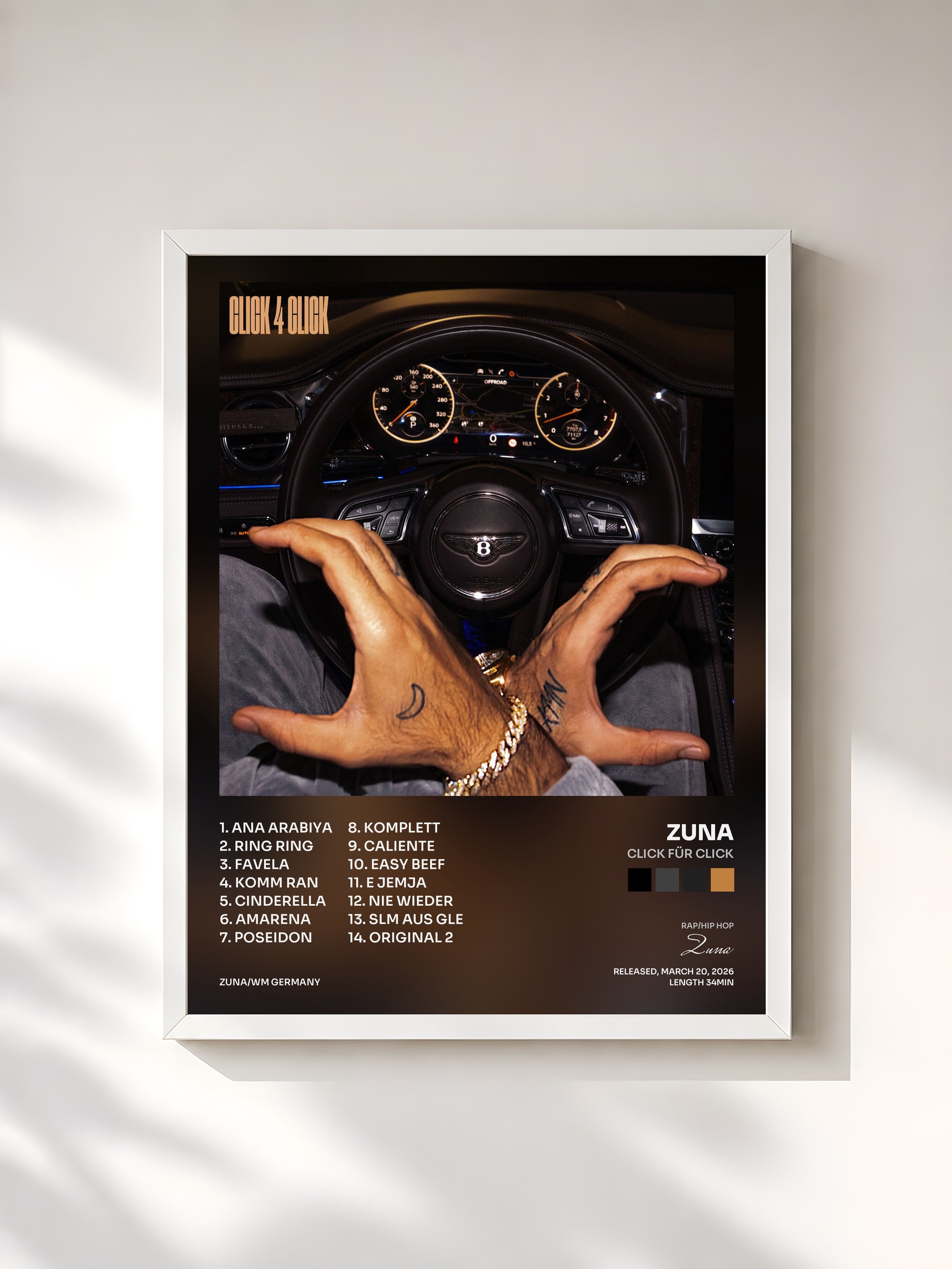 #blanc Tableau de l'album CLICK FÜR CLICK de Zuna, cadre blanc, imprimé et encadré en France