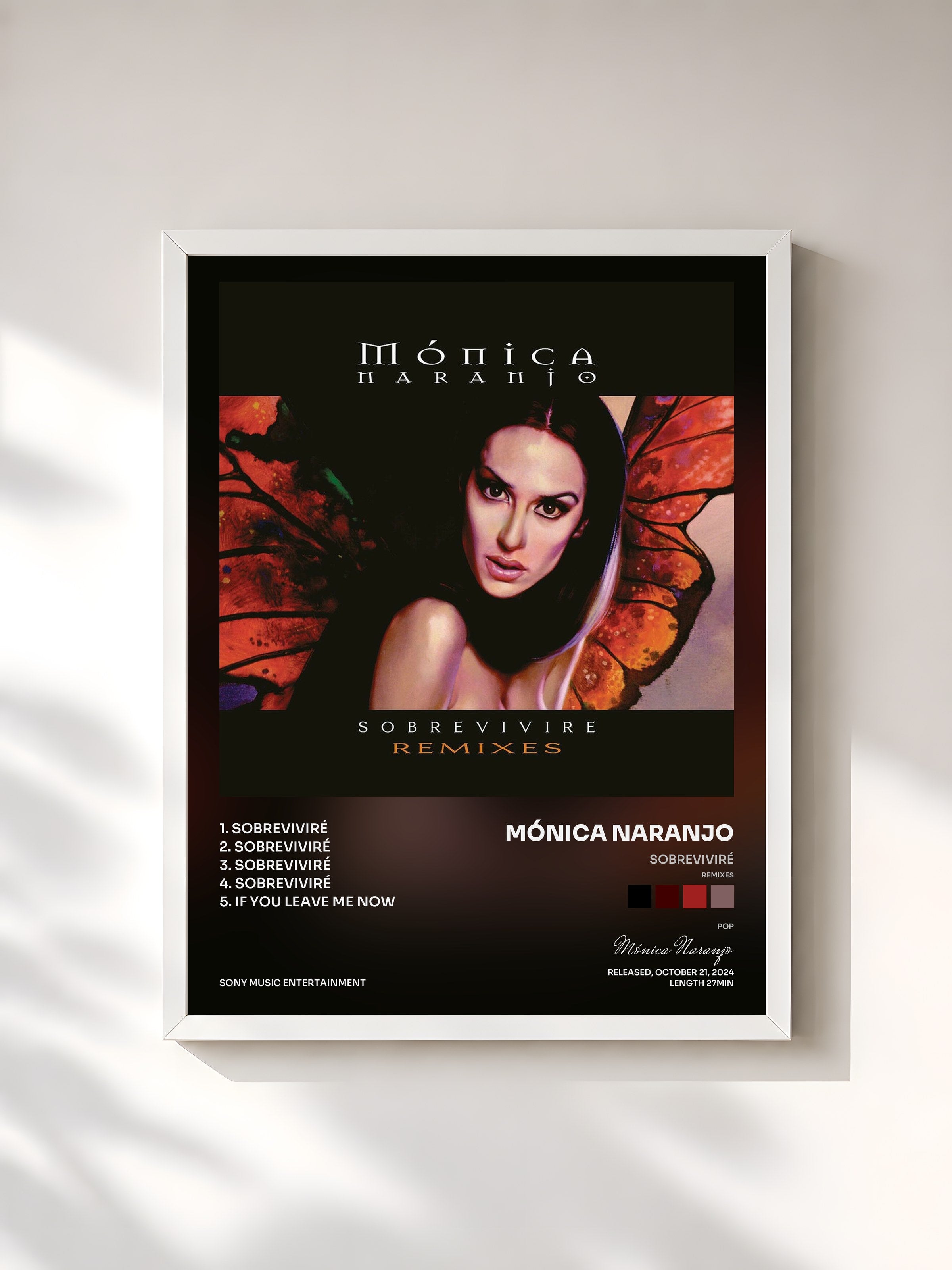 #blanc Tableau de l'album Sobreviviré (Remixes) de Mónica Naranjo, cadre blanc, imprimé et encadré en France