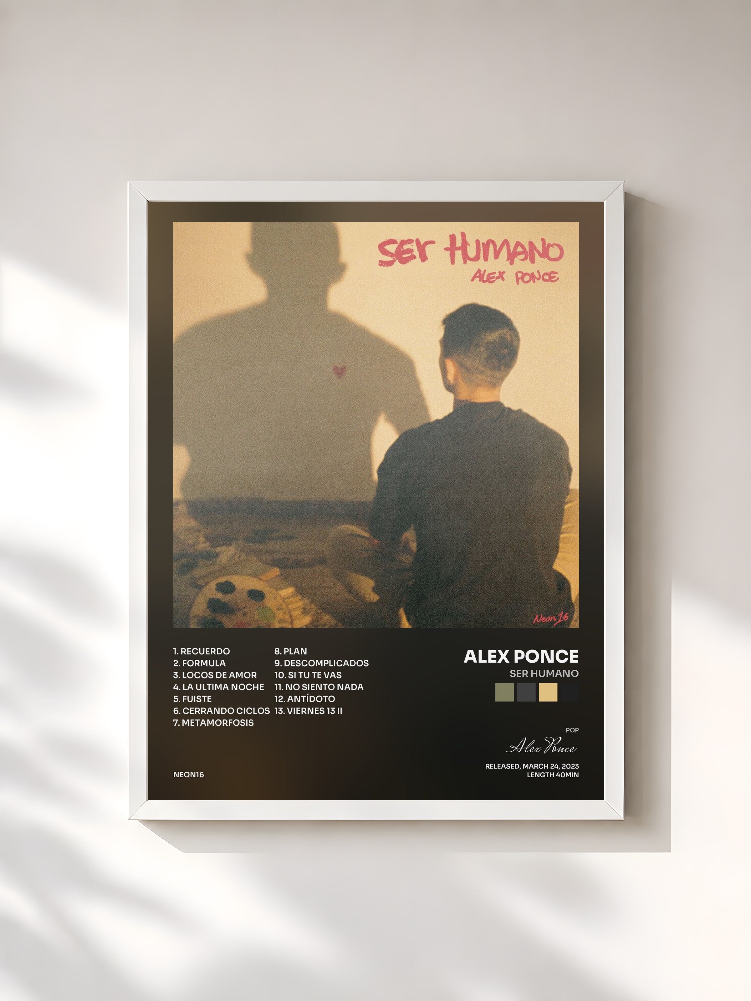 #blanc Tableau de l'album ser humano de Alex Ponce, cadre blanc, imprimé et encadré en France