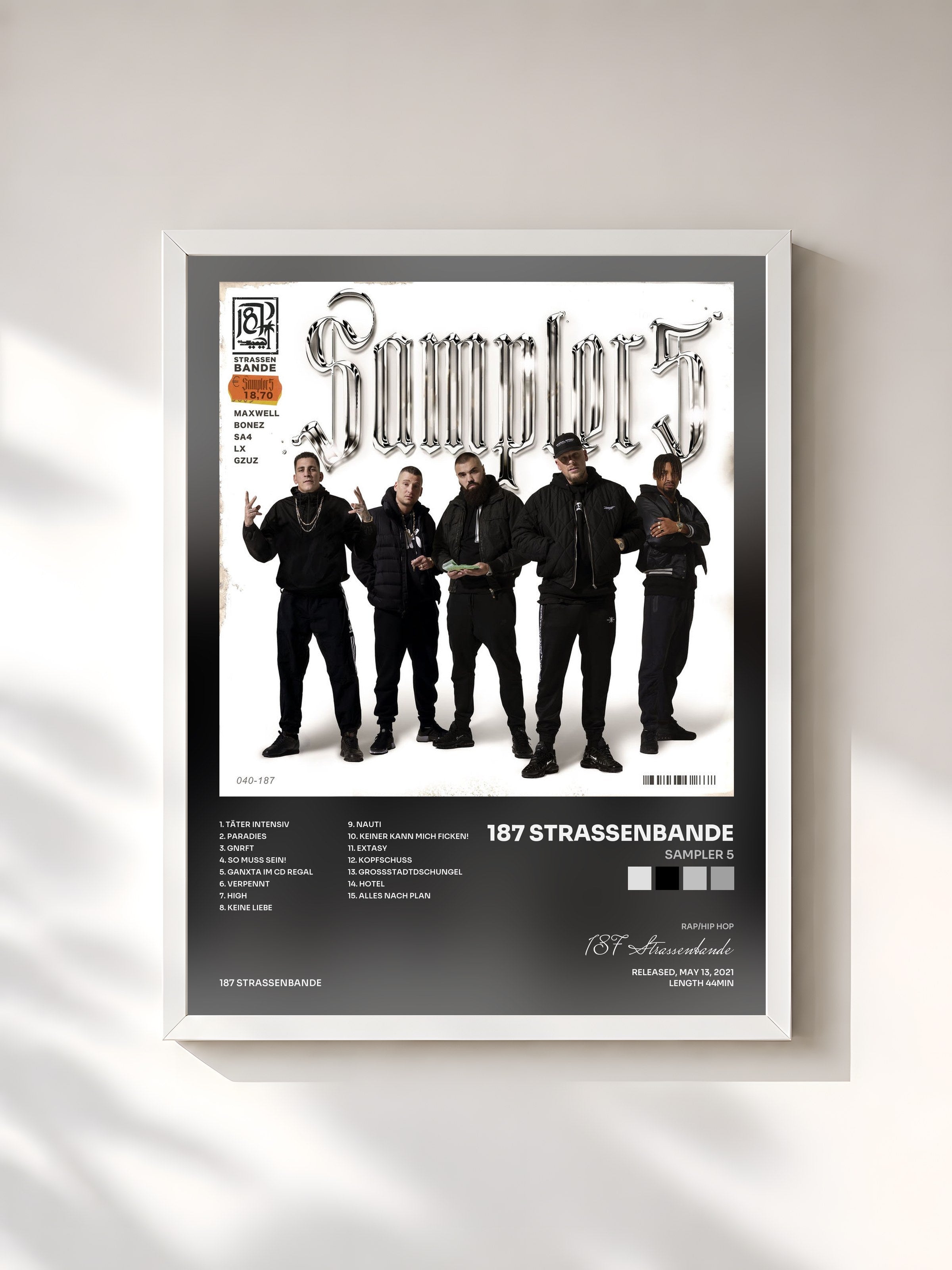 #blanc Tableau de l'album Sampler 5 de 187 Strassenbande, cadre blanc, imprimé et encadré en France