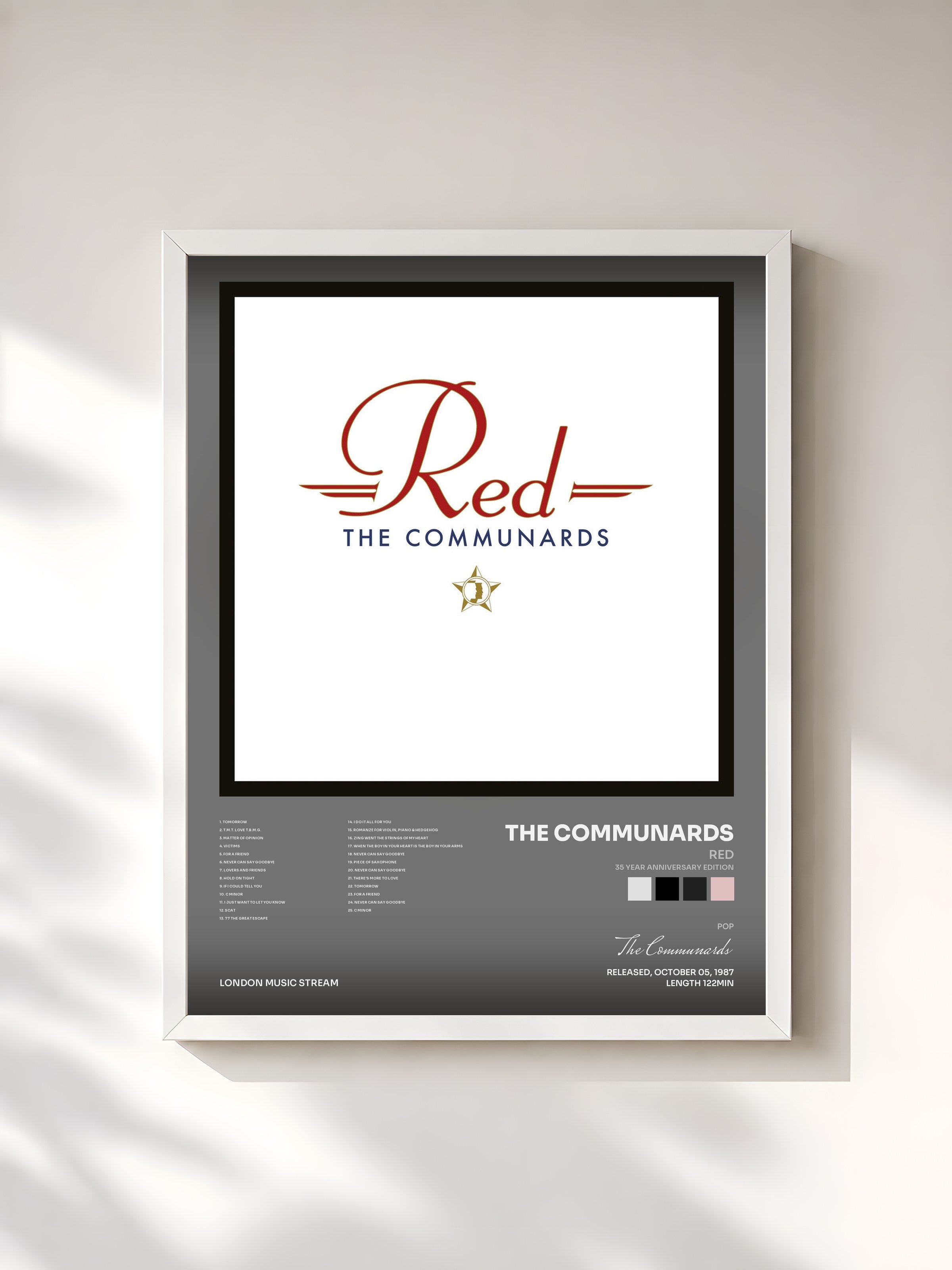 #blanc Tableau de l'album Red (35 Year Anniversary Edition) de The Communards, cadre blanc, imprimé et encadré en France