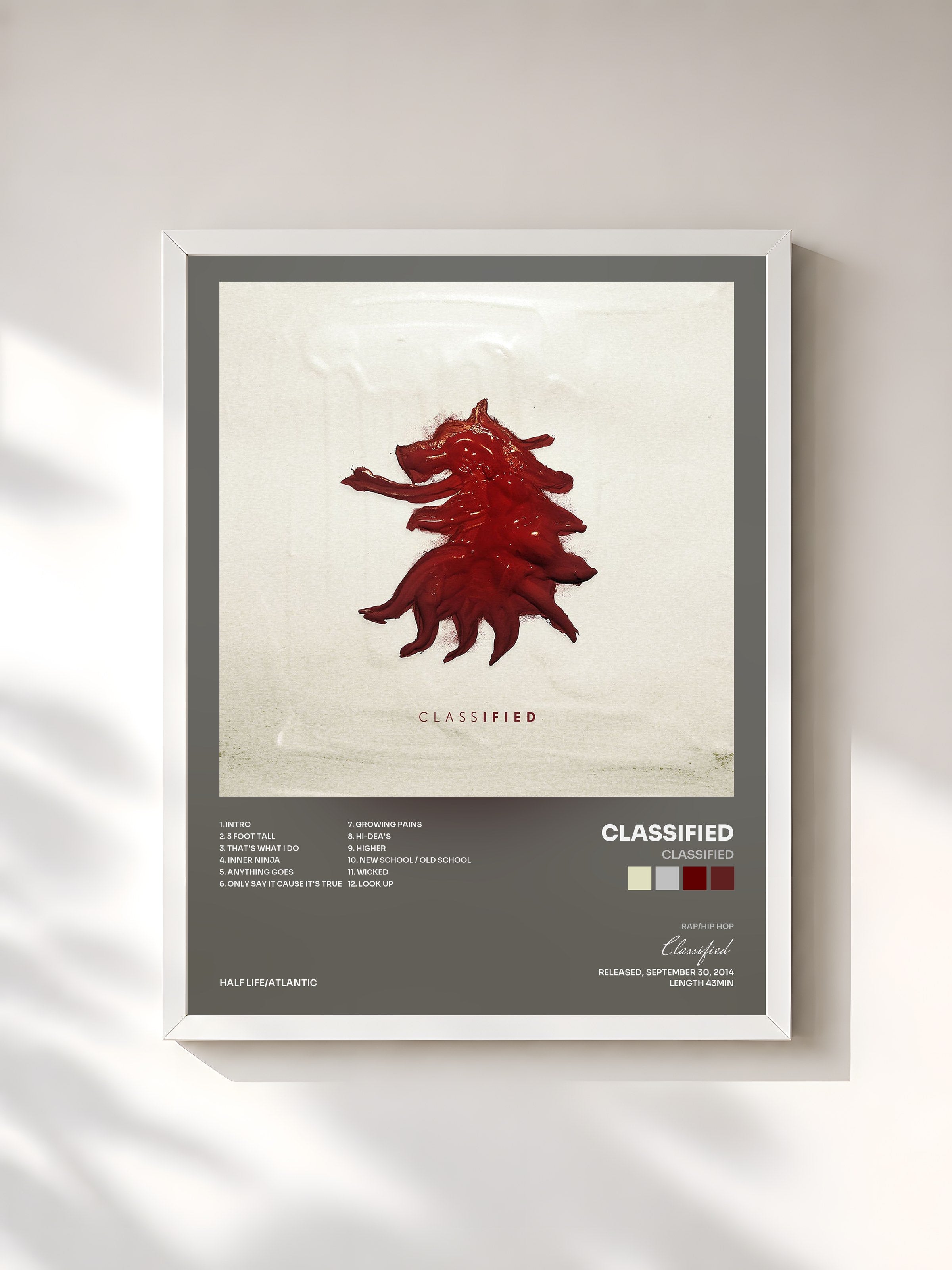 #blanc Tableau de l'album Classified de Classified, cadre blanc, imprimé et encadré en France