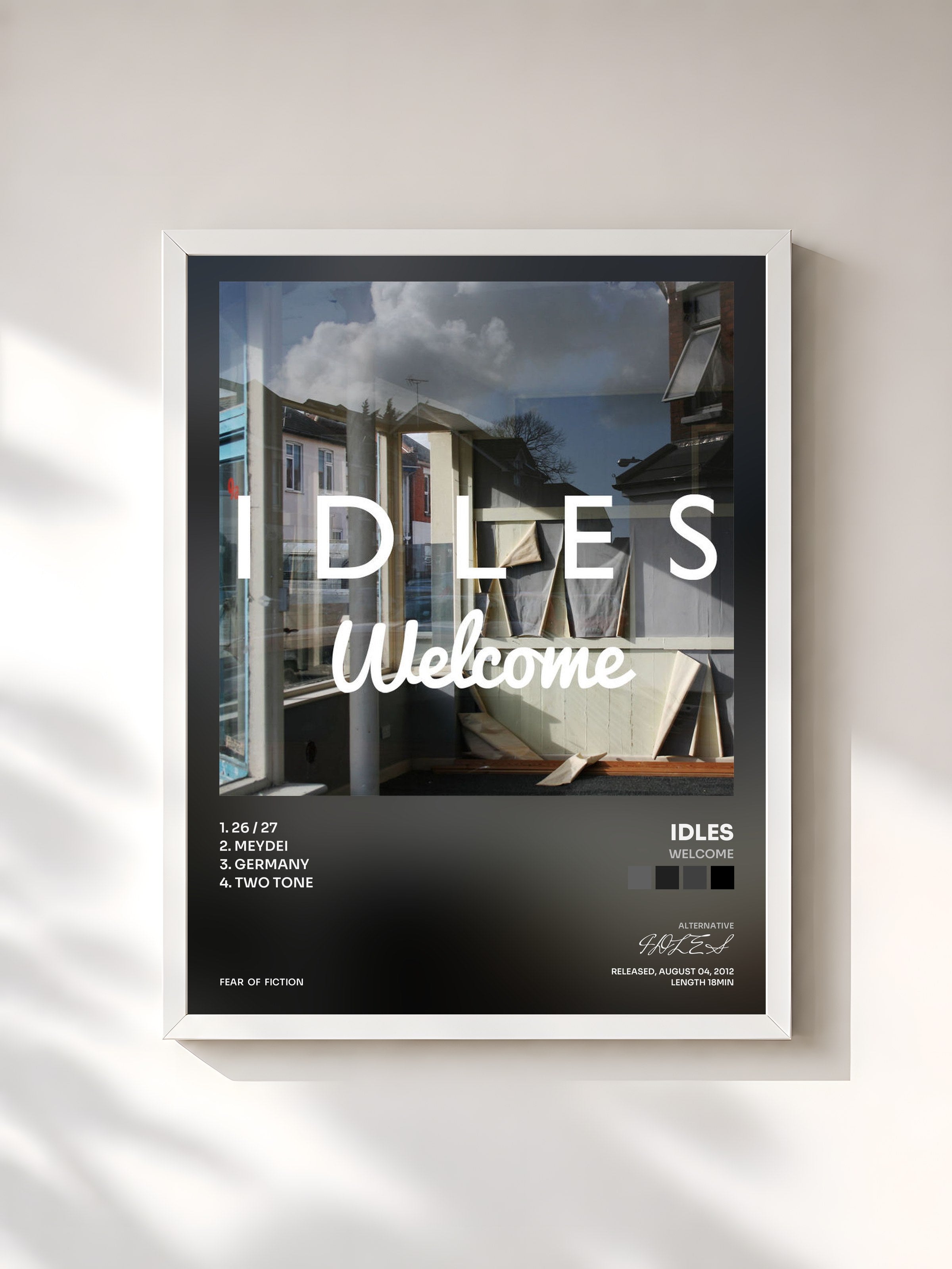 #blanc Tableau de l'album Welcome de IDLES, cadre blanc, imprimé et encadré en France
